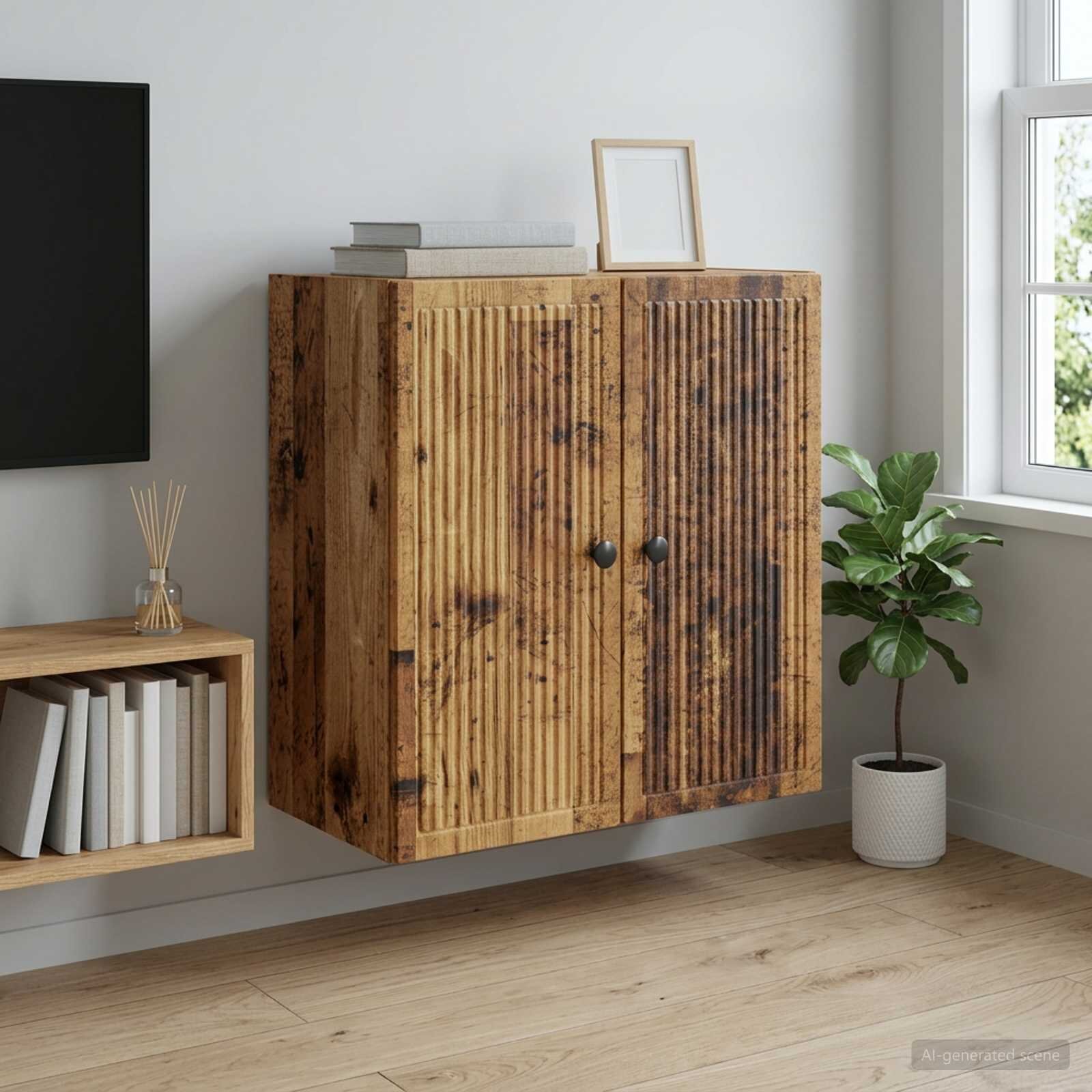 vidaXL Стенно шкафче Старо дърво 59 x 31 x 60 см Инженерна дървесина