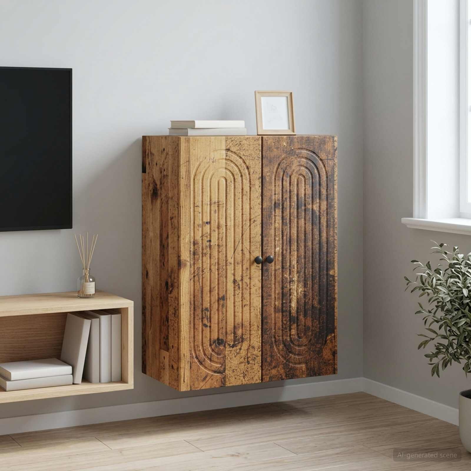 vidaXL Стенно шкафче Старо дърво 66 x 345 x 90 см Инженерна дървесина