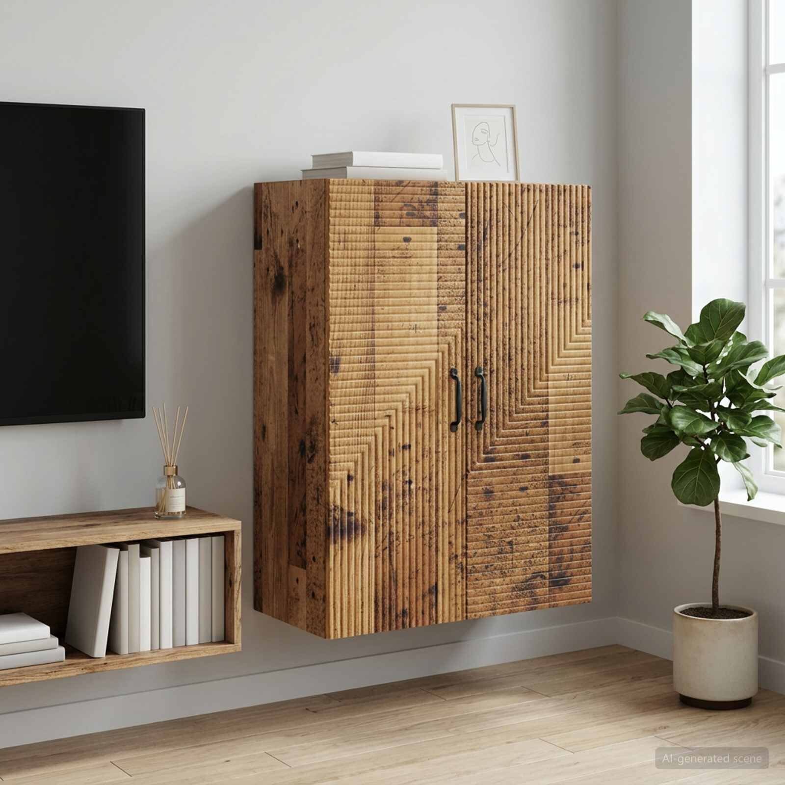 vidaXL Стенно шкафче Старо дърво 66 x 345 x 90 см Инженерна дървесина