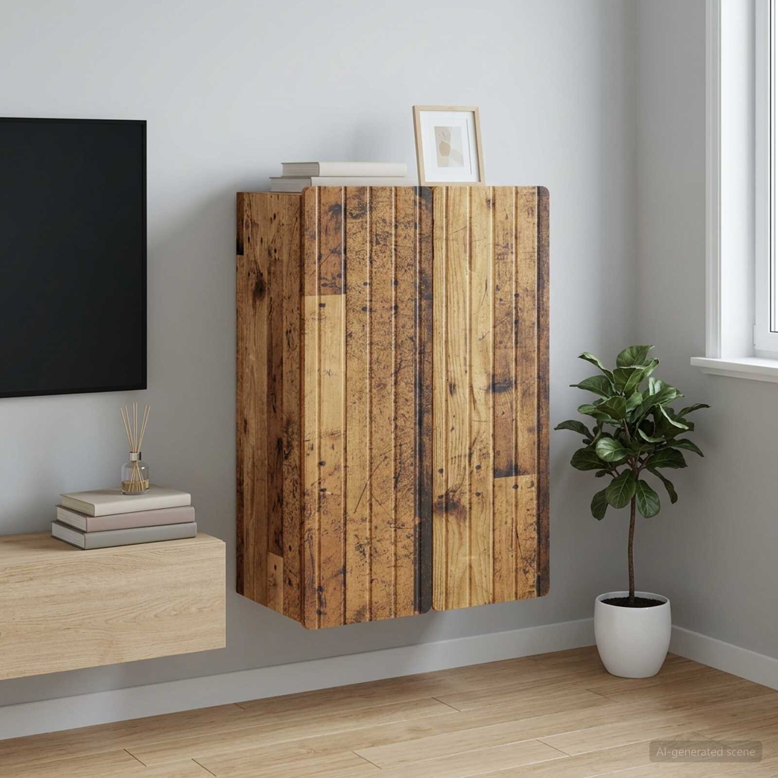 vidaXL Стенно шкафче Старо дърво 66 x 345 x 92 см Инженерна дървесина