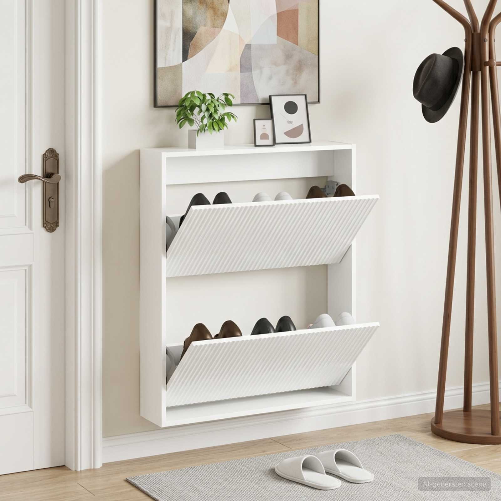 vidaXL Стенно шкафче за обувки ARNHEM 71 x 17 x 86 см Бял гланц