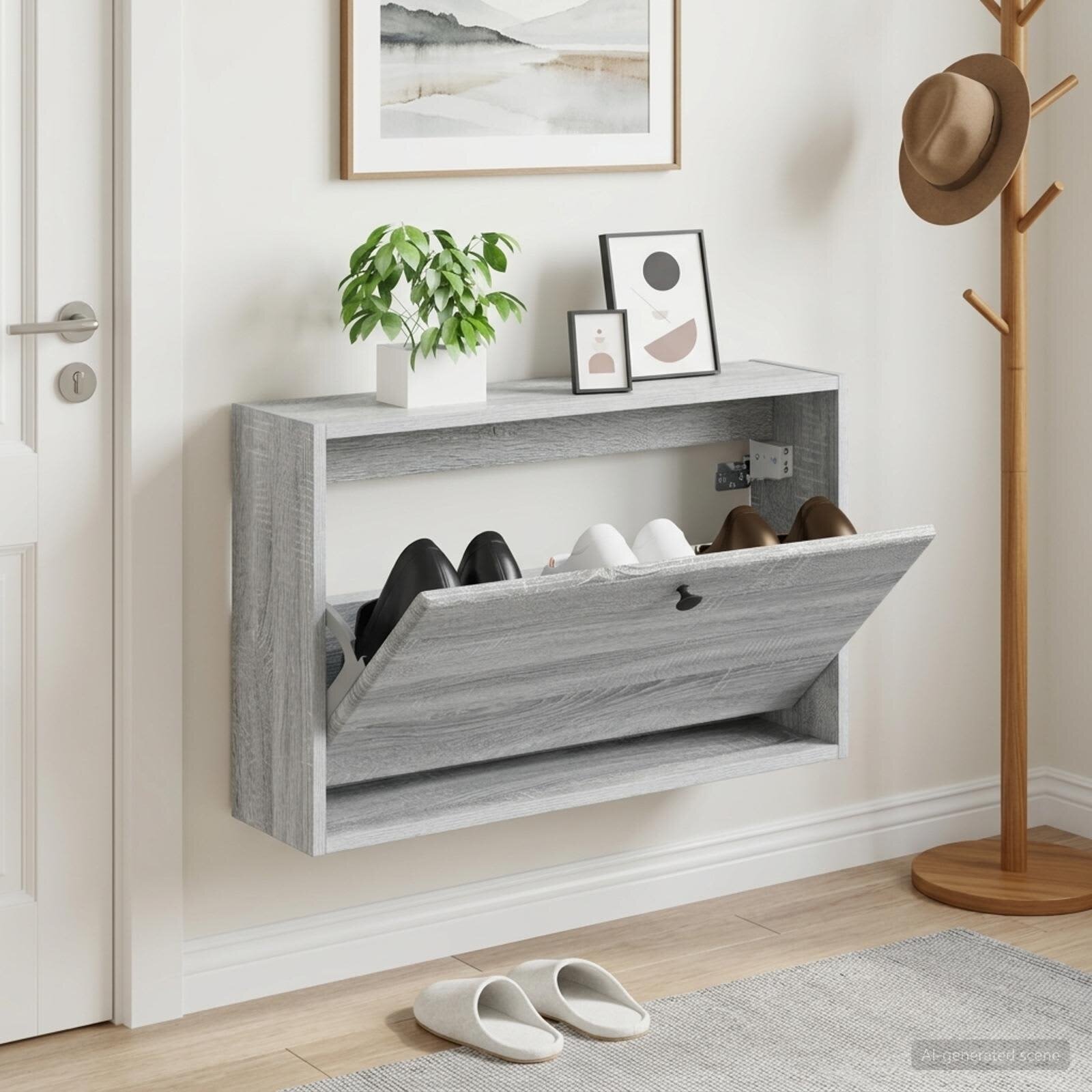 vidaXL Стенно шкафче за обувки BREDA 71 x 17 x 43 см Сив Сонома