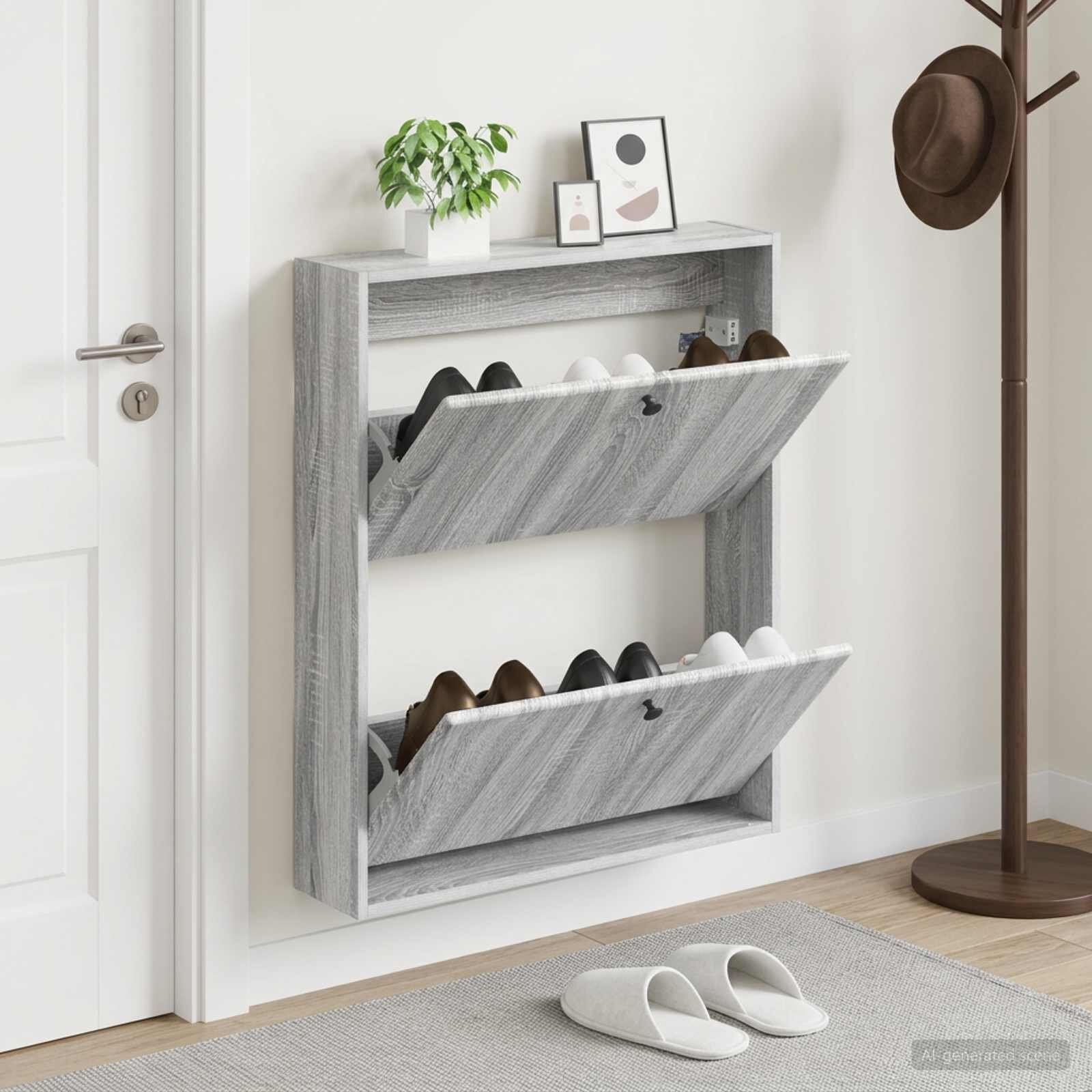 vidaXL Стенно шкафче за обувки BREDA 71 x 17 x 86 см Сив Сонома