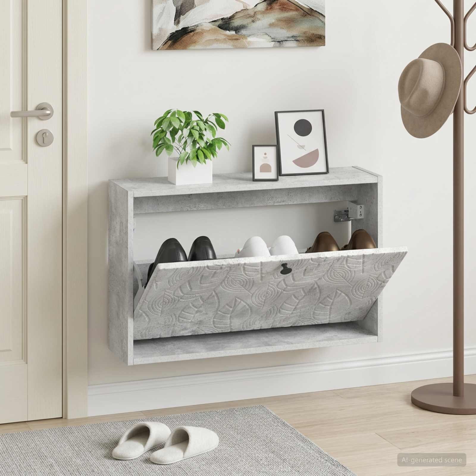 vidaXL Стенно шкафче за обувки DELFT 71 x 17 x 43 см Бетонно сиво