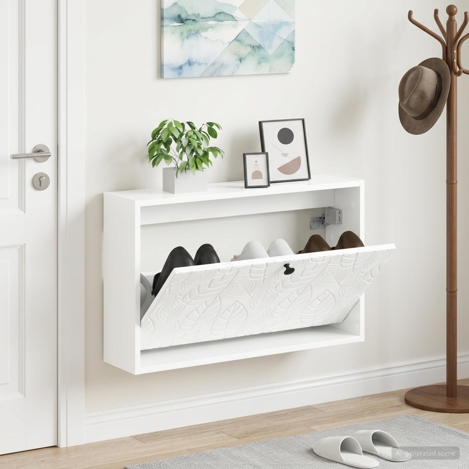 vidaXL Стенно шкафче за обувки DELFT 71 x 17 x 43 см Бял гланц