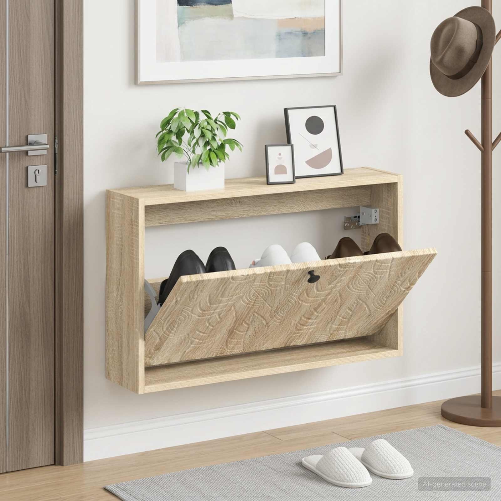 vidaXL Стенно шкафче за обувки DELFT 71 x 17 x 43 см Дъб сонома