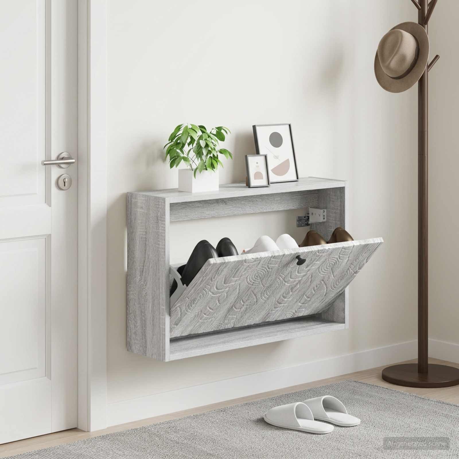 vidaXL Стенно шкафче за обувки DELFT 71 x 17 x 43 см Сив Сонома