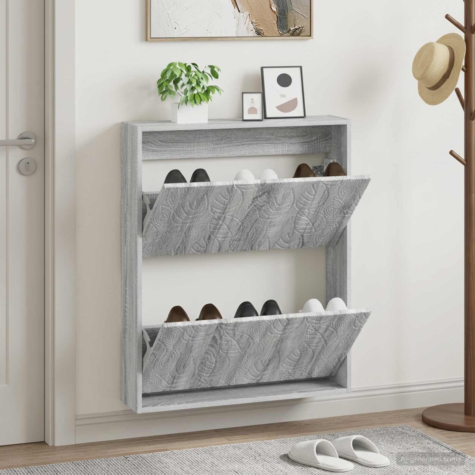 vidaXL Стенно шкафче за обувки DELFT 71 x 17 x 86 см Сив Сонома