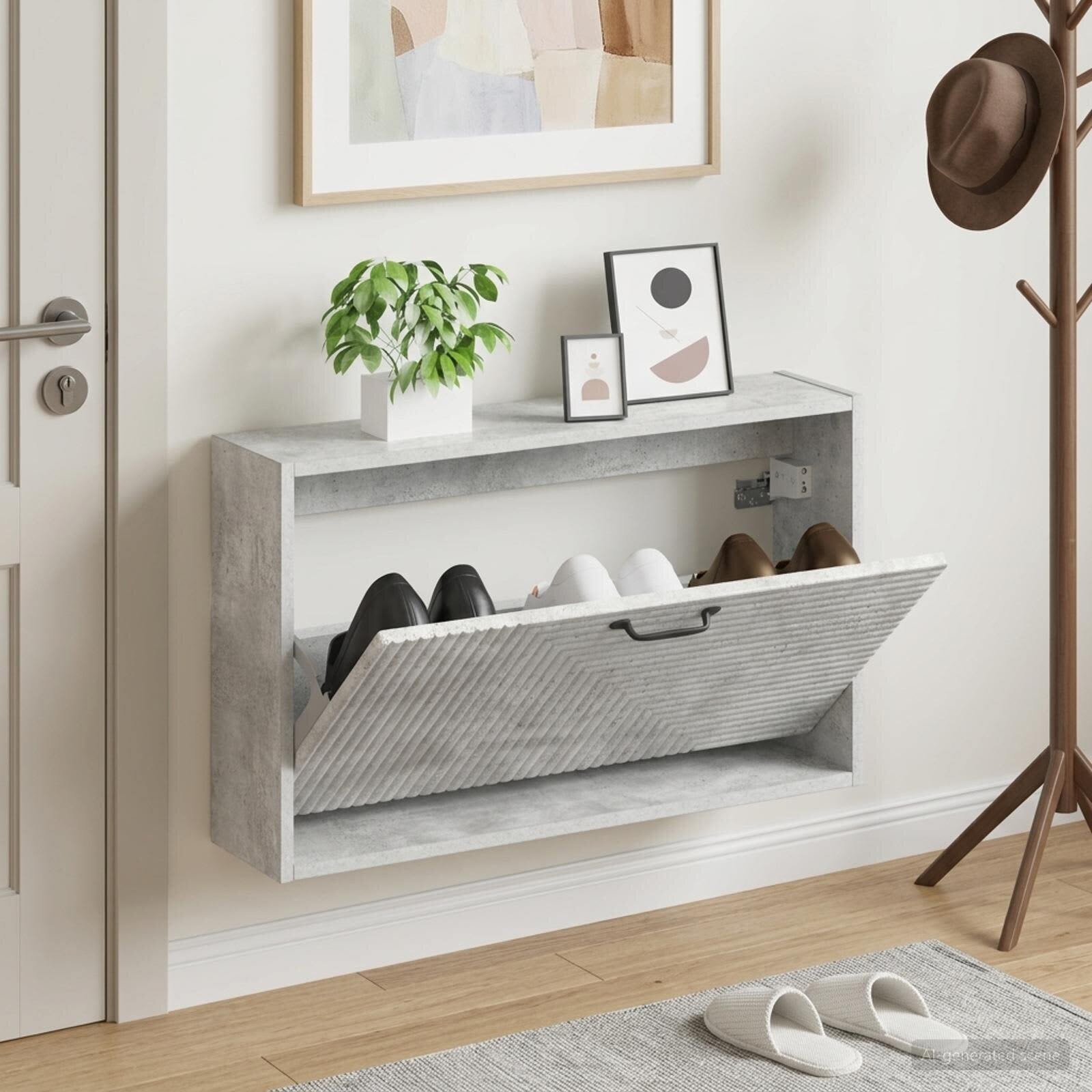 vidaXL Стенно шкафче за обувки HAARLEM 71 x 17 x 43 см Бетонно сиво