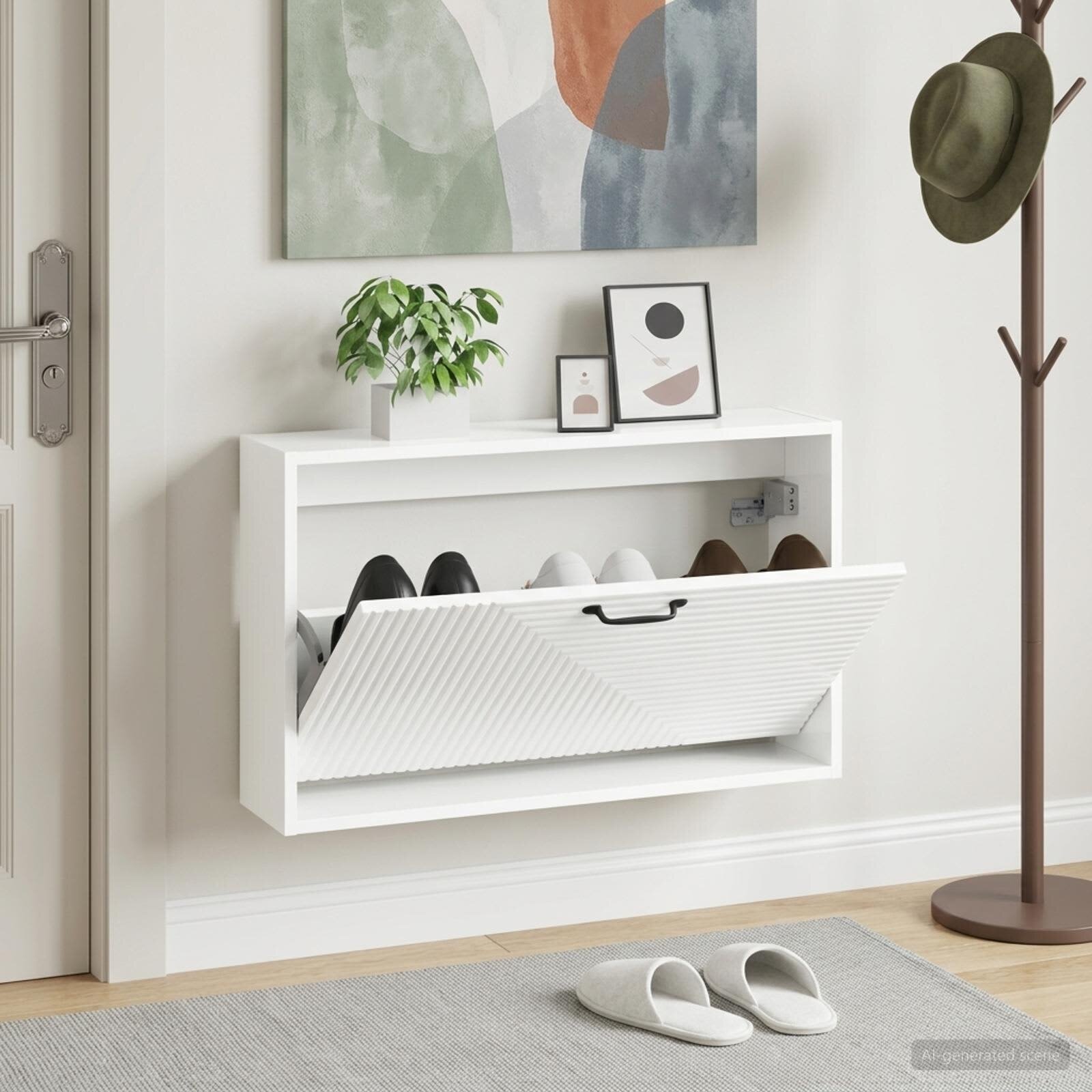 vidaXL Стенно шкафче за обувки HAARLEM 71 x 17 x 43 см Бял гланц
