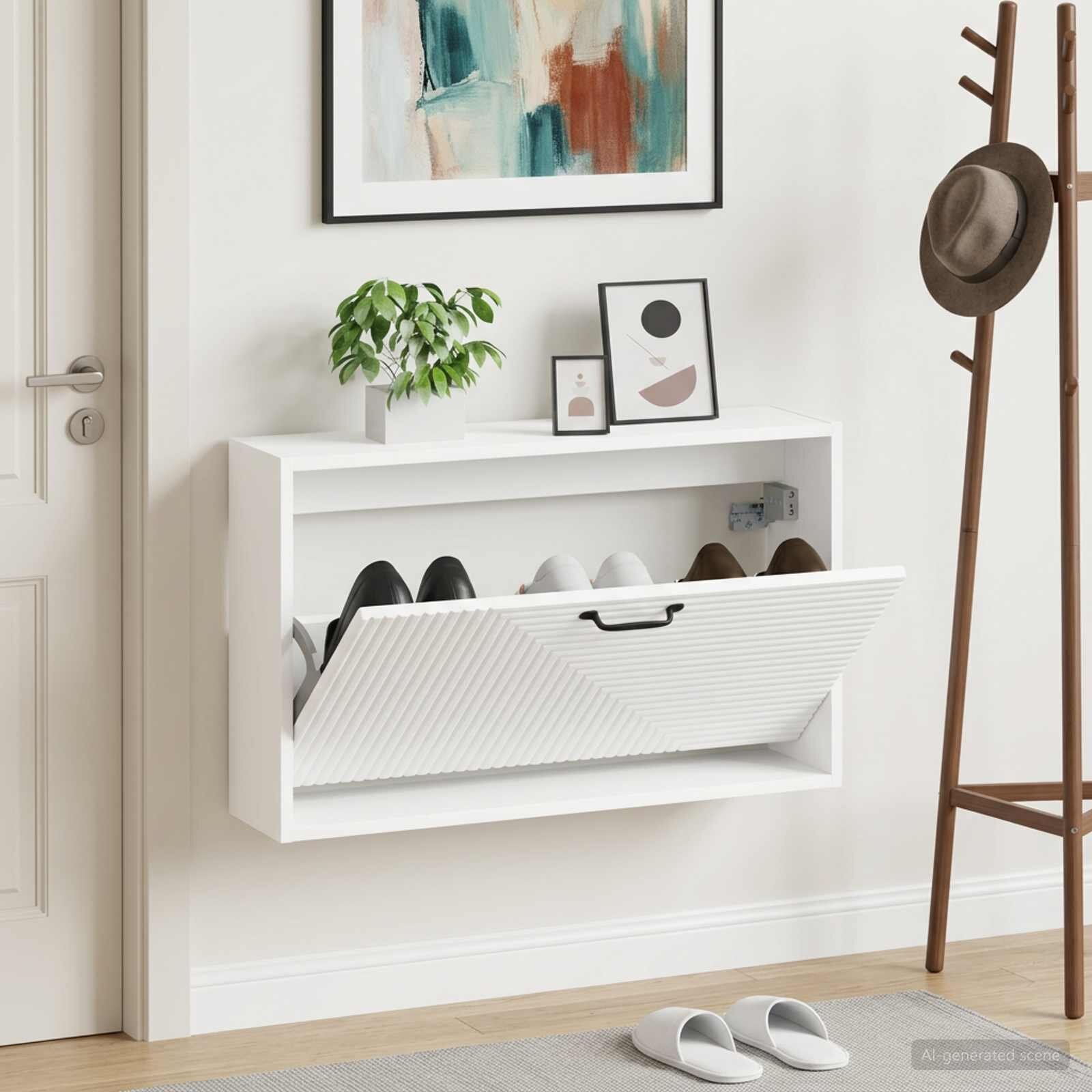 vidaXL Стенно шкафче за обувки HAARLEM 71 x 17 x 43 см Бяло