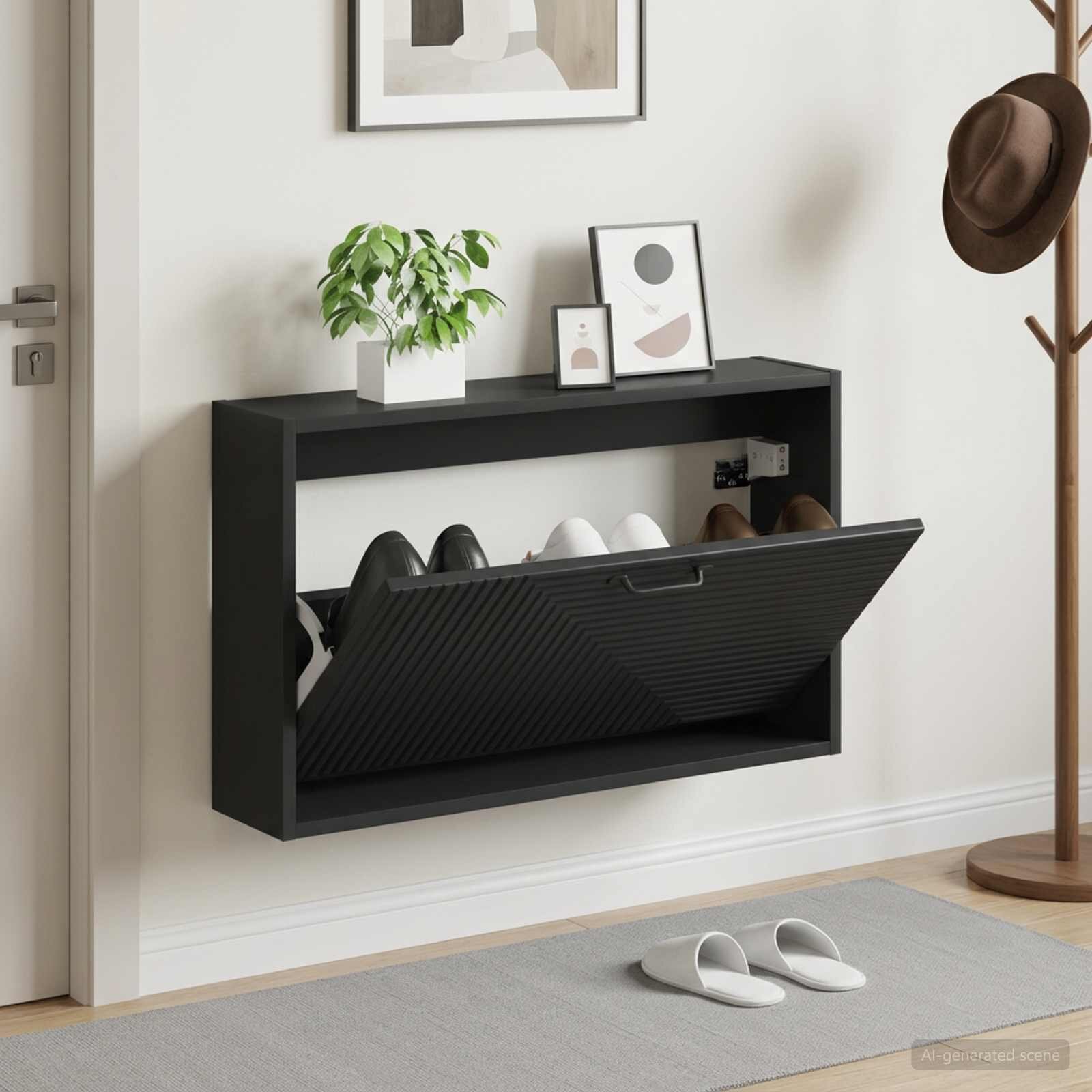 vidaXL Стенно шкафче за обувки HAARLEM 71 x 17 x 43 см Черно