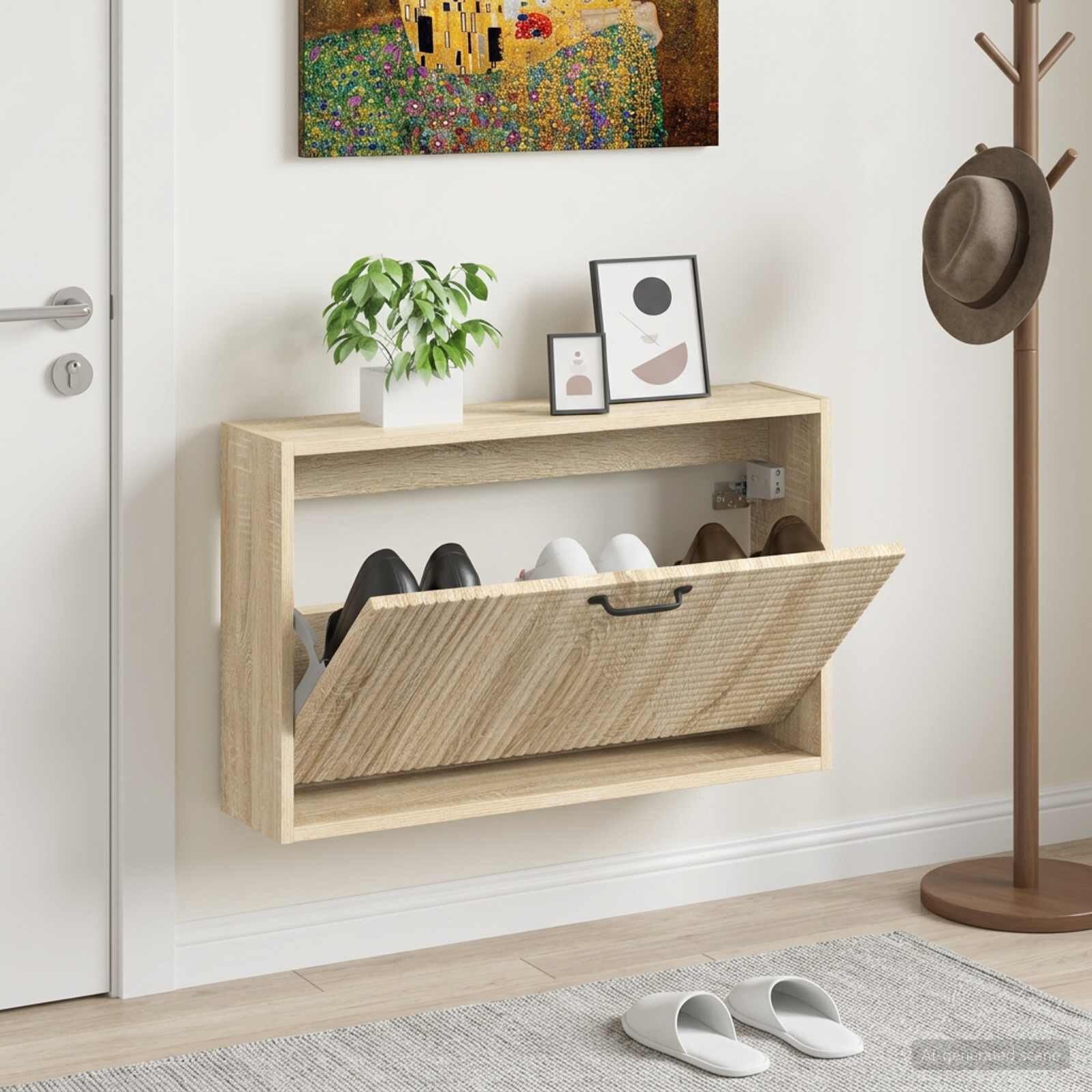vidaXL Стенно шкафче за обувки HAARLEM 71 x 17 x 43 см Дъб сонома