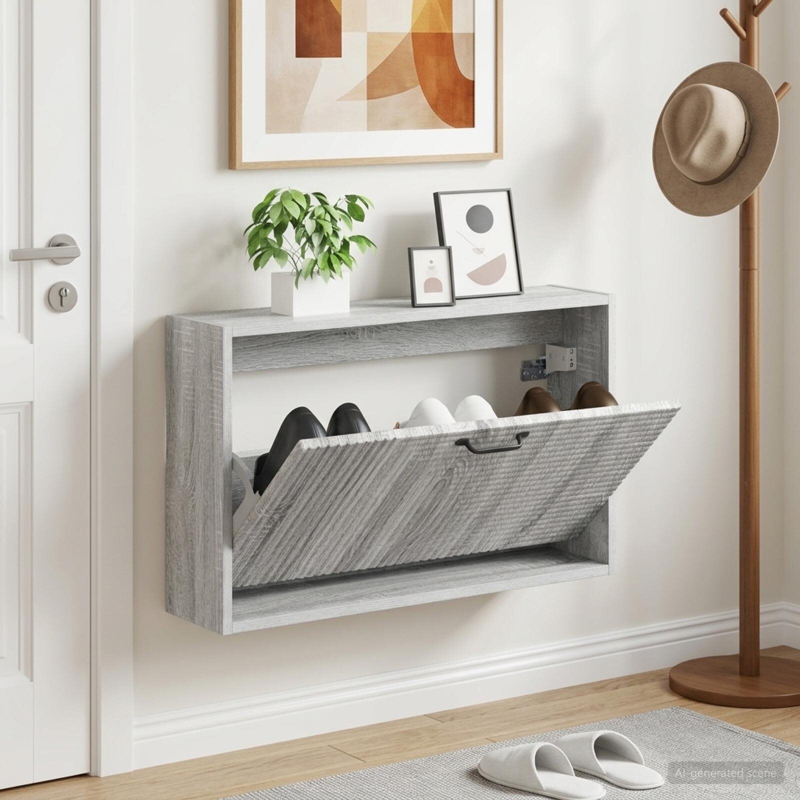 vidaXL Стенно шкафче за обувки HAARLEM 71 x 17 x 43 см Сив Сонома