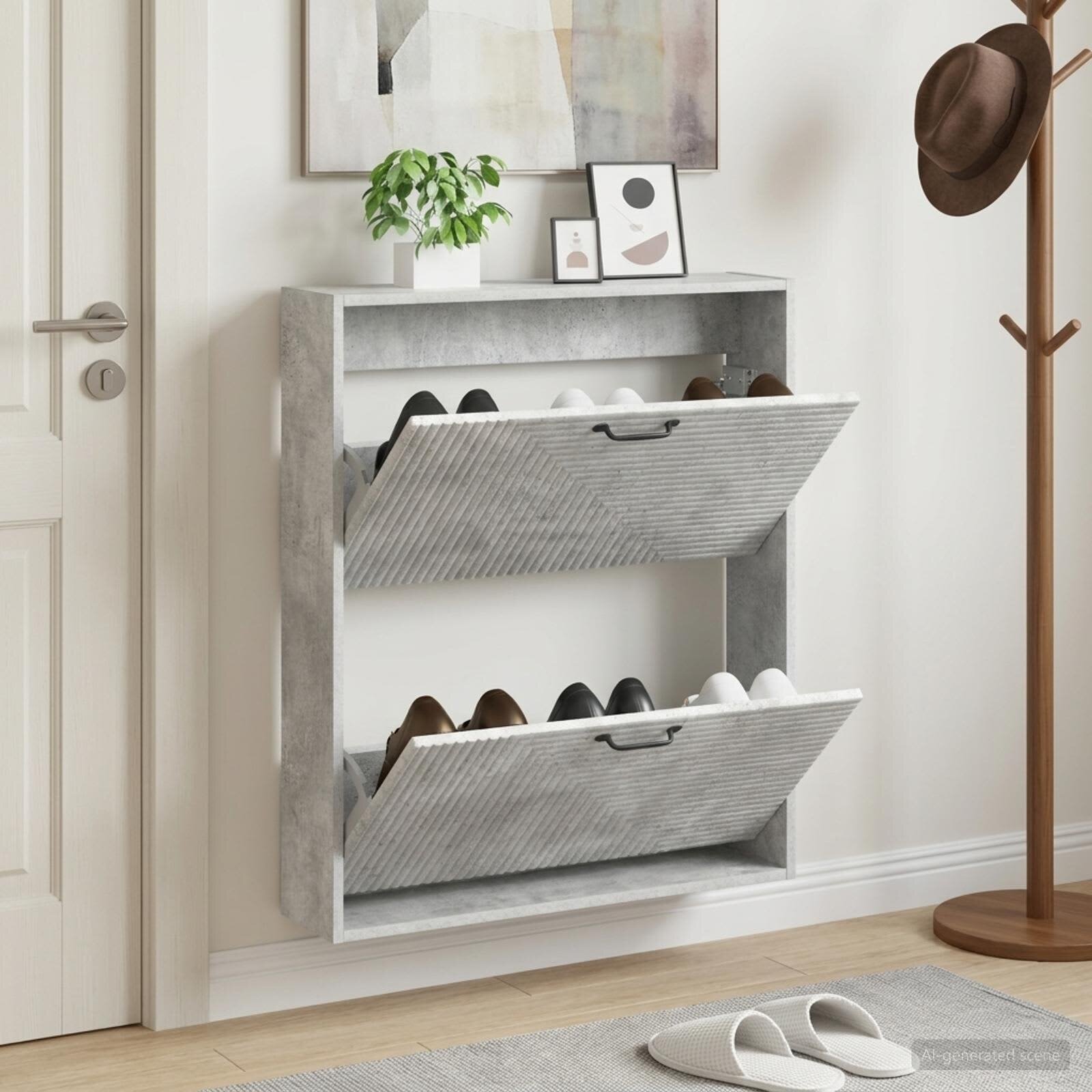 vidaXL Стенно шкафче за обувки HAARLEM 71 x 17 x 86 см Бетонно сиво