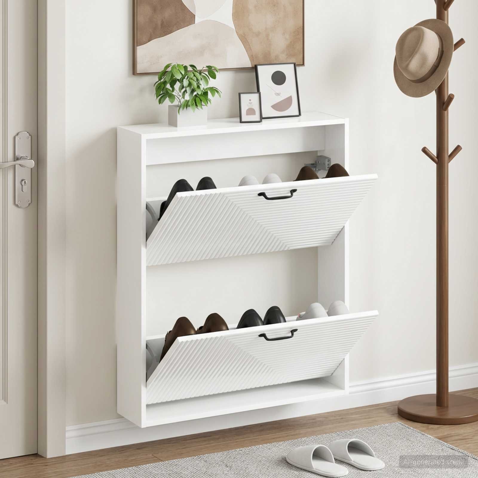 vidaXL Стенно шкафче за обувки HAARLEM 71 x 17 x 86 см Бял гланц
