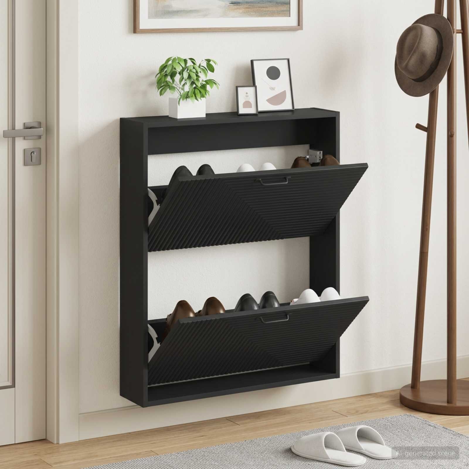 vidaXL Стенно шкафче за обувки HAARLEM 71 x 17 x 86 см Черно