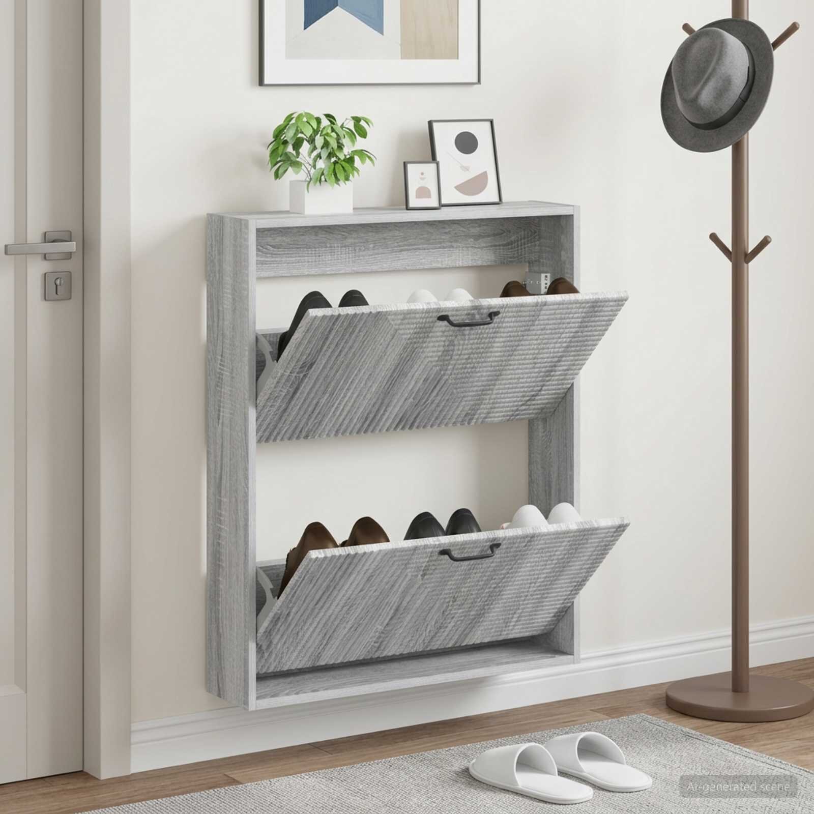vidaXL Стенно шкафче за обувки HAARLEM 71 x 17 x 86 см Сив Сонома
