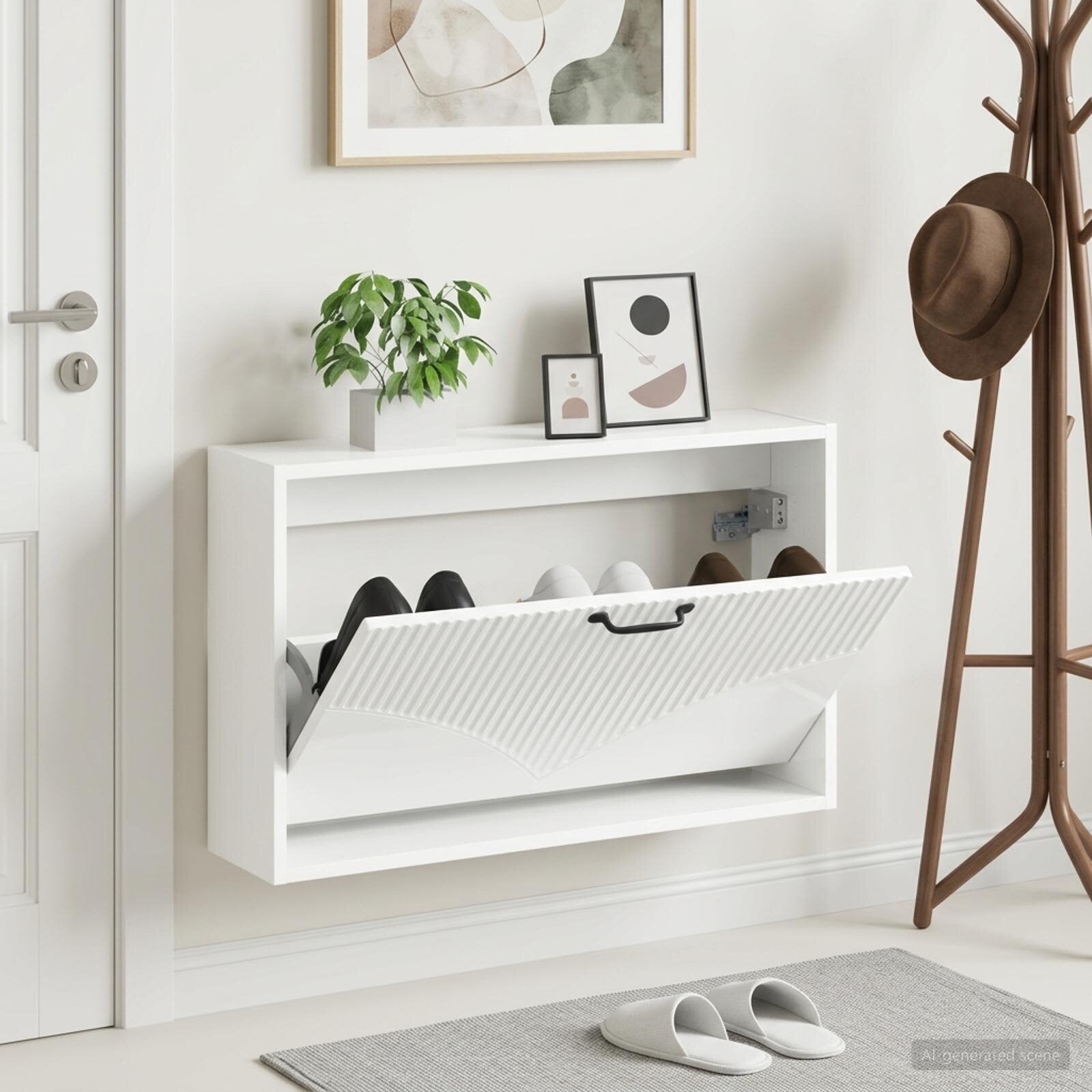 vidaXL Стенно шкафче за обувки HOORN 71 x 17 x 43 см Бял гланц