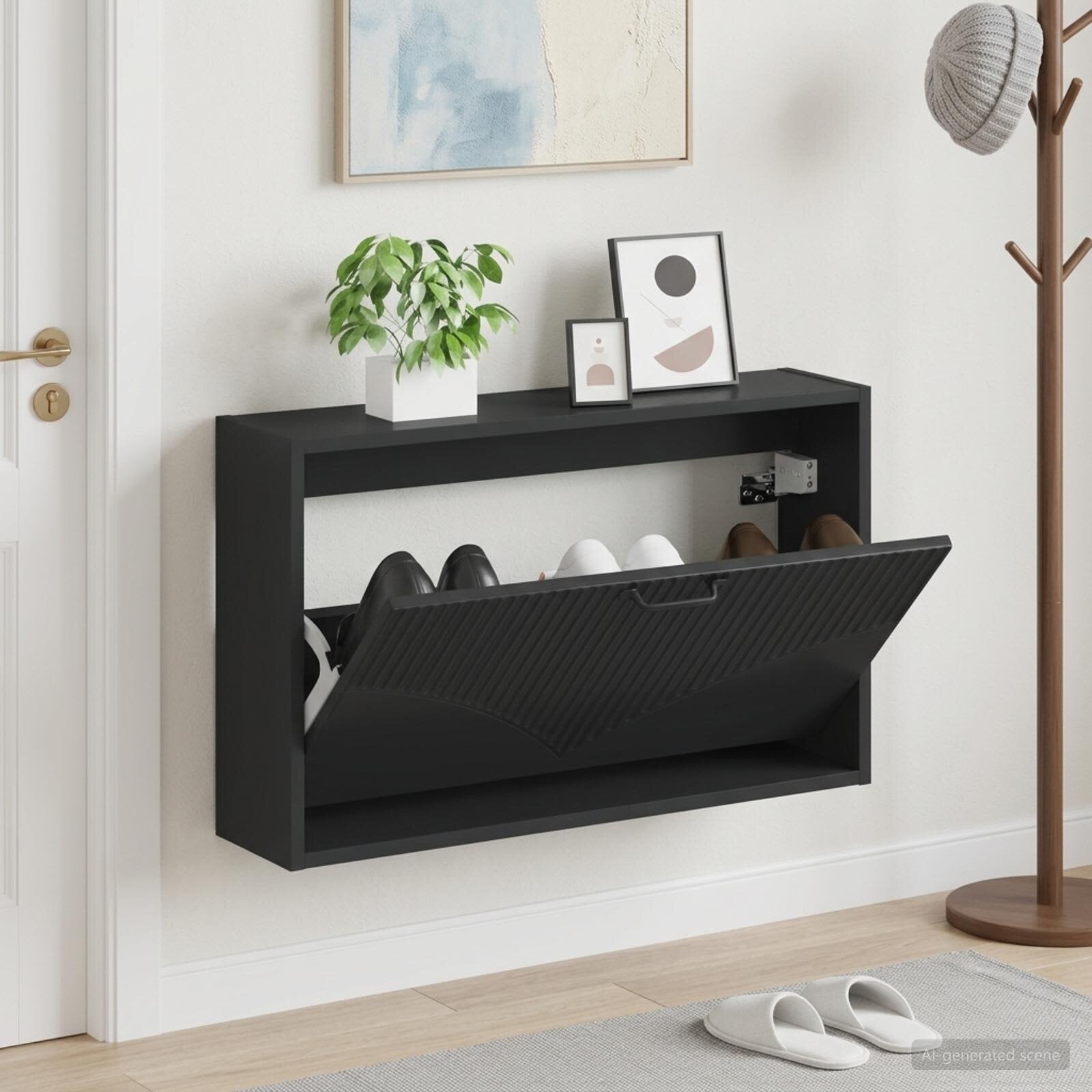 vidaXL Стенно шкафче за обувки HOORN 71 x 17 x 43 см Черно