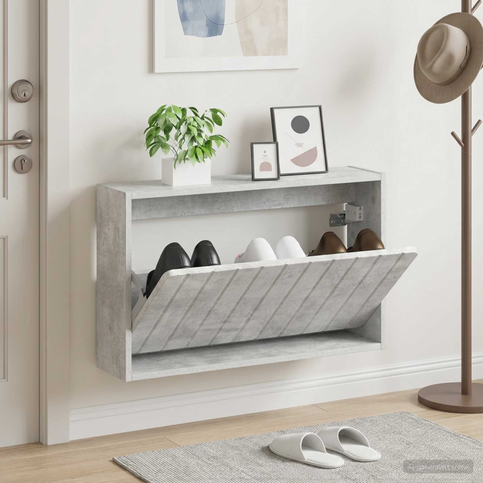 vidaXL Стенно шкафче за обувки ZWOLLE 71 x 17 x 43 см Бетонно сиво