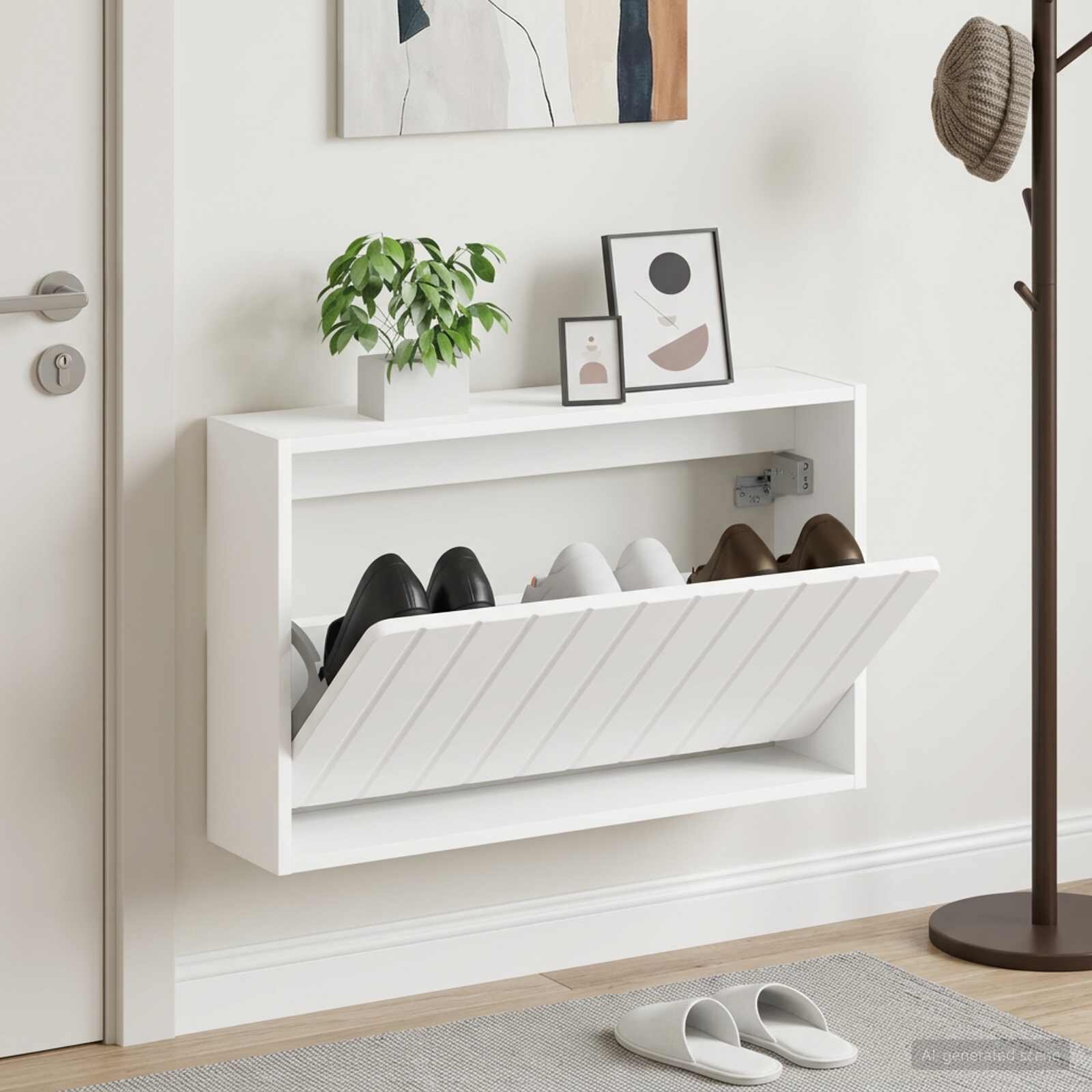 vidaXL Стенно шкафче за обувки ZWOLLE 71 x 17 x 43 см Бяло