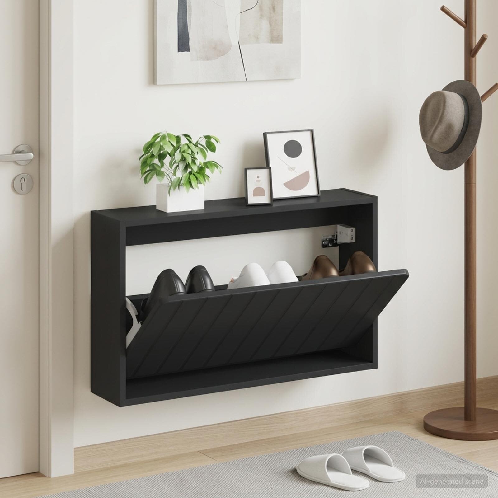 vidaXL Стенно шкафче за обувки ZWOLLE 71 x 17 x 43 см Черно