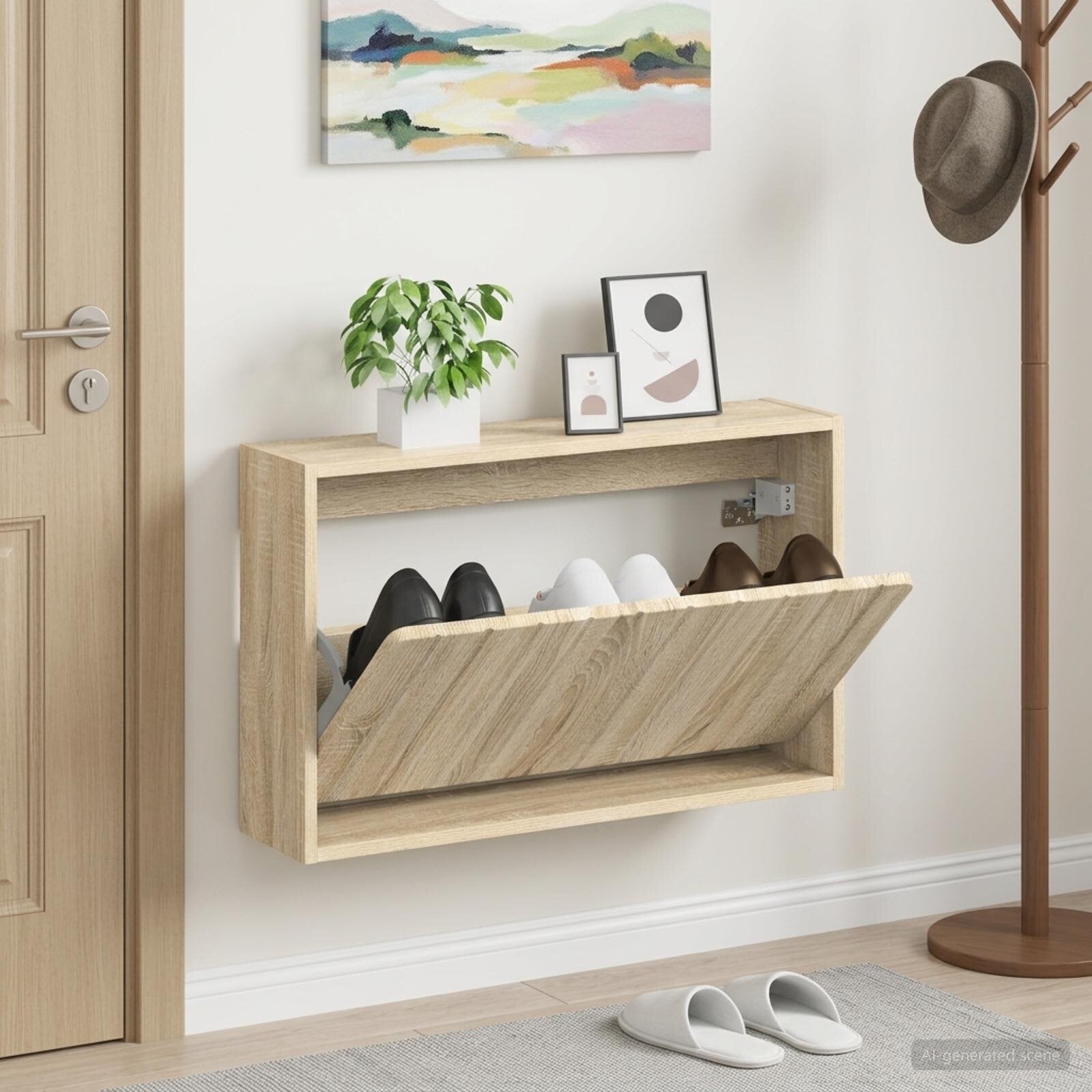vidaXL Стенно шкафче за обувки ZWOLLE 71 x 17 x 43 см Дъб сонома