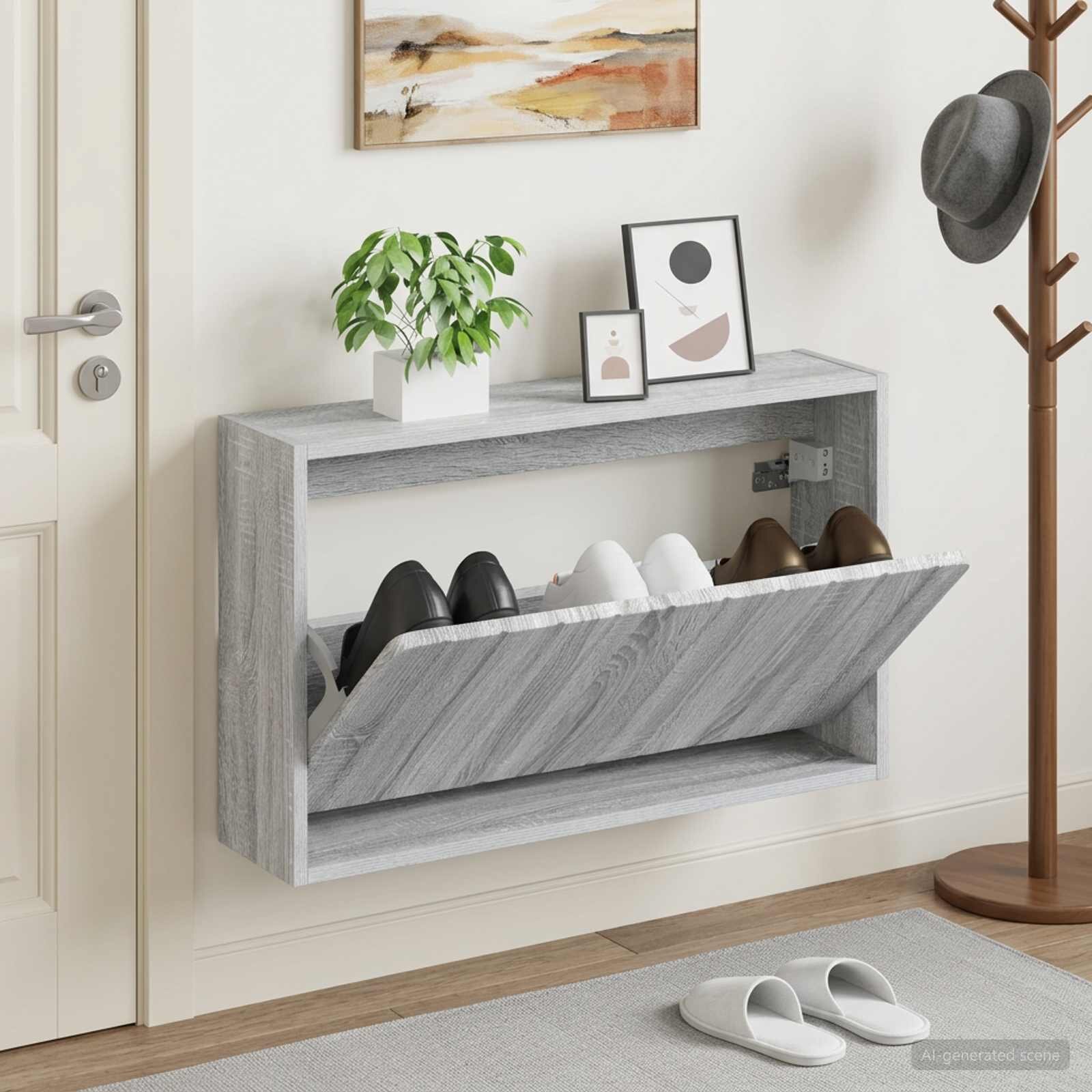 vidaXL Стенно шкафче за обувки ZWOLLE 71 x 17 x 43 см Сив Сонома