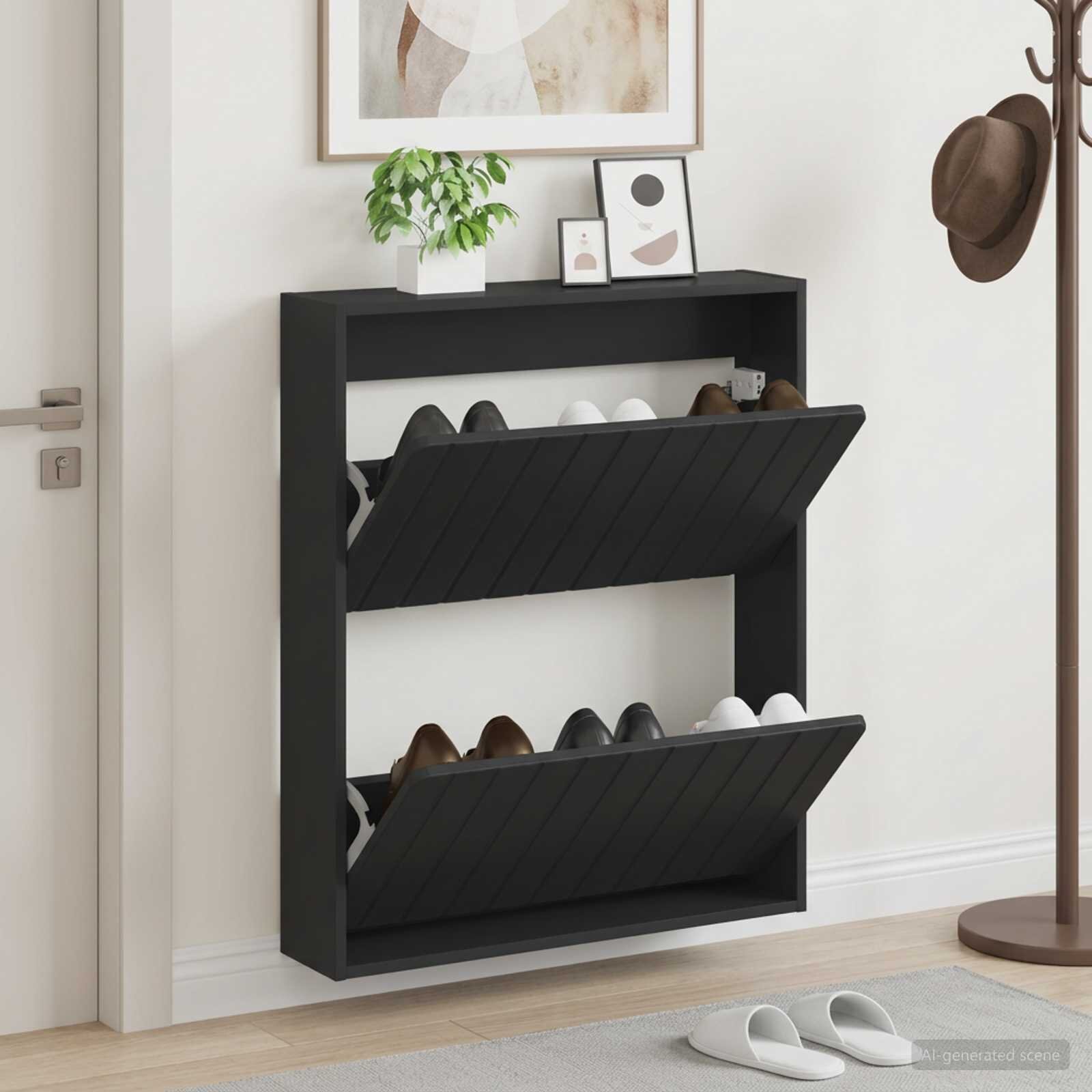 vidaXL Стенно шкафче за обувки ZWOLLE 71 x 17 x 86 см Черно