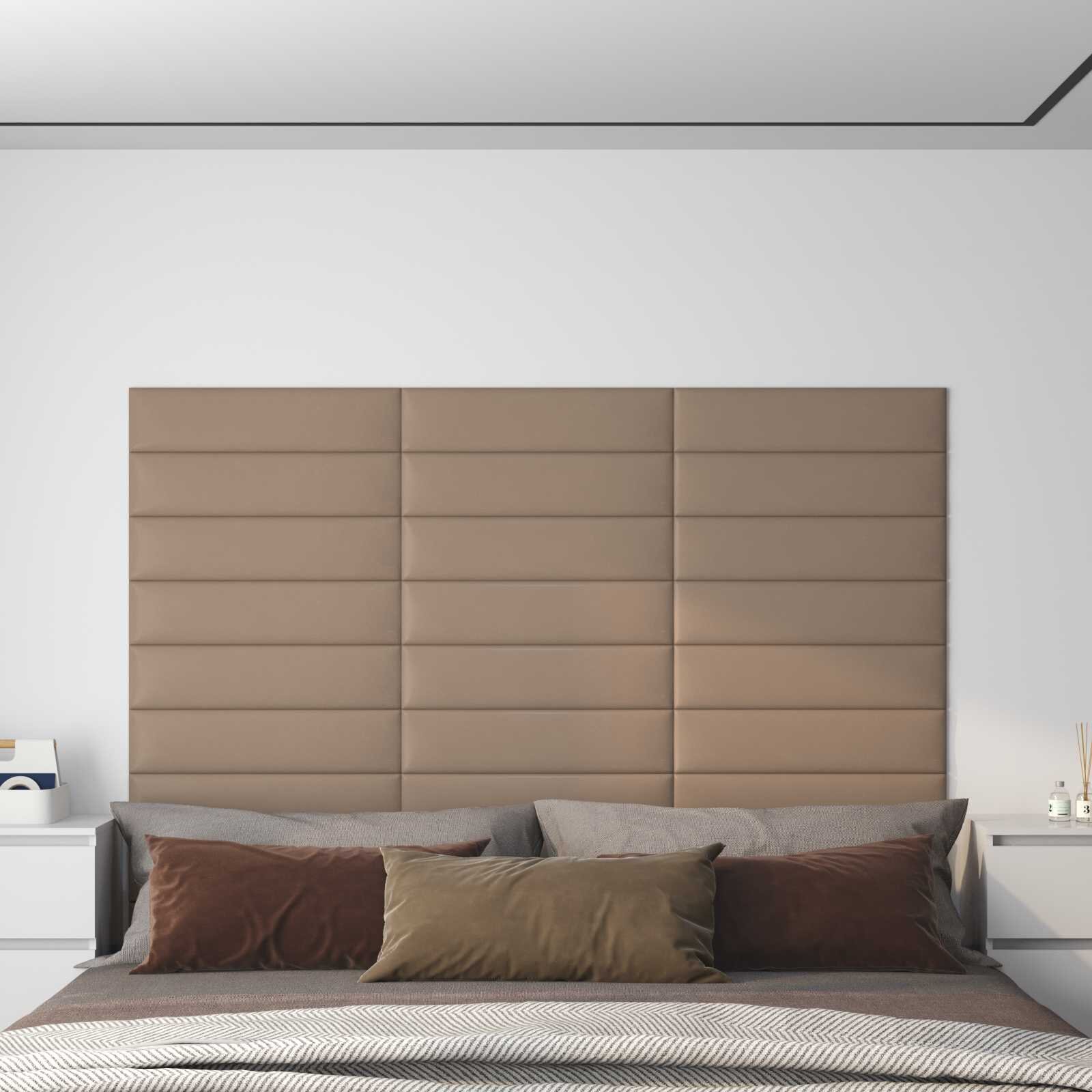 vidaXL Стенно табло за легло 12 бр. 60 x 15 cm Капучино текстил