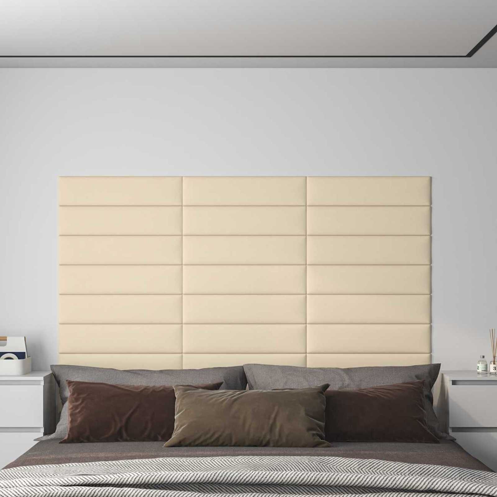 vidaXL Стенно табло за легло 12 бр. 60 x 15 cm Крем текстил