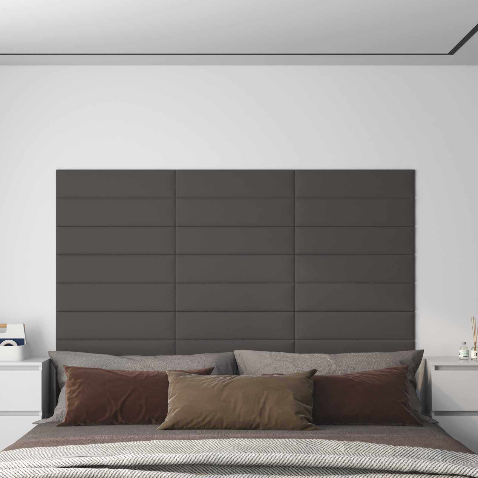 vidaXL Стенно табло за легло 12 бр. 60 x 15 cm Тъмен сив текстил