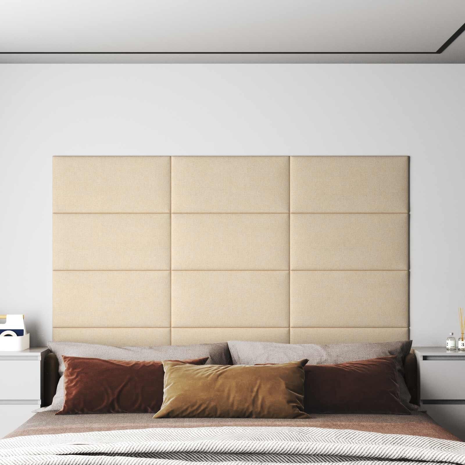 vidaXL Стенно табло за легло 12 бр. 60 x 30 cm Крем текстил