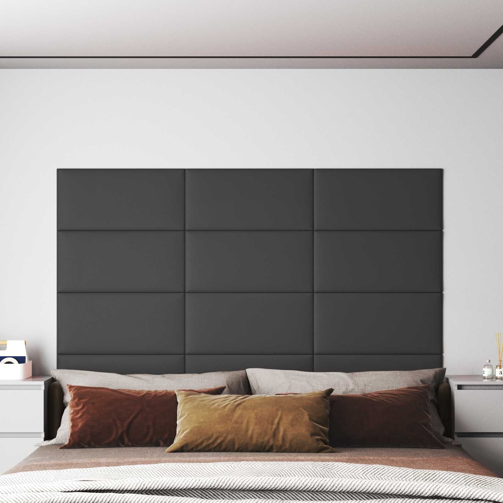 vidaXL Стенно табло за легло 12 бр. 60 x 30 cm Сив текстил