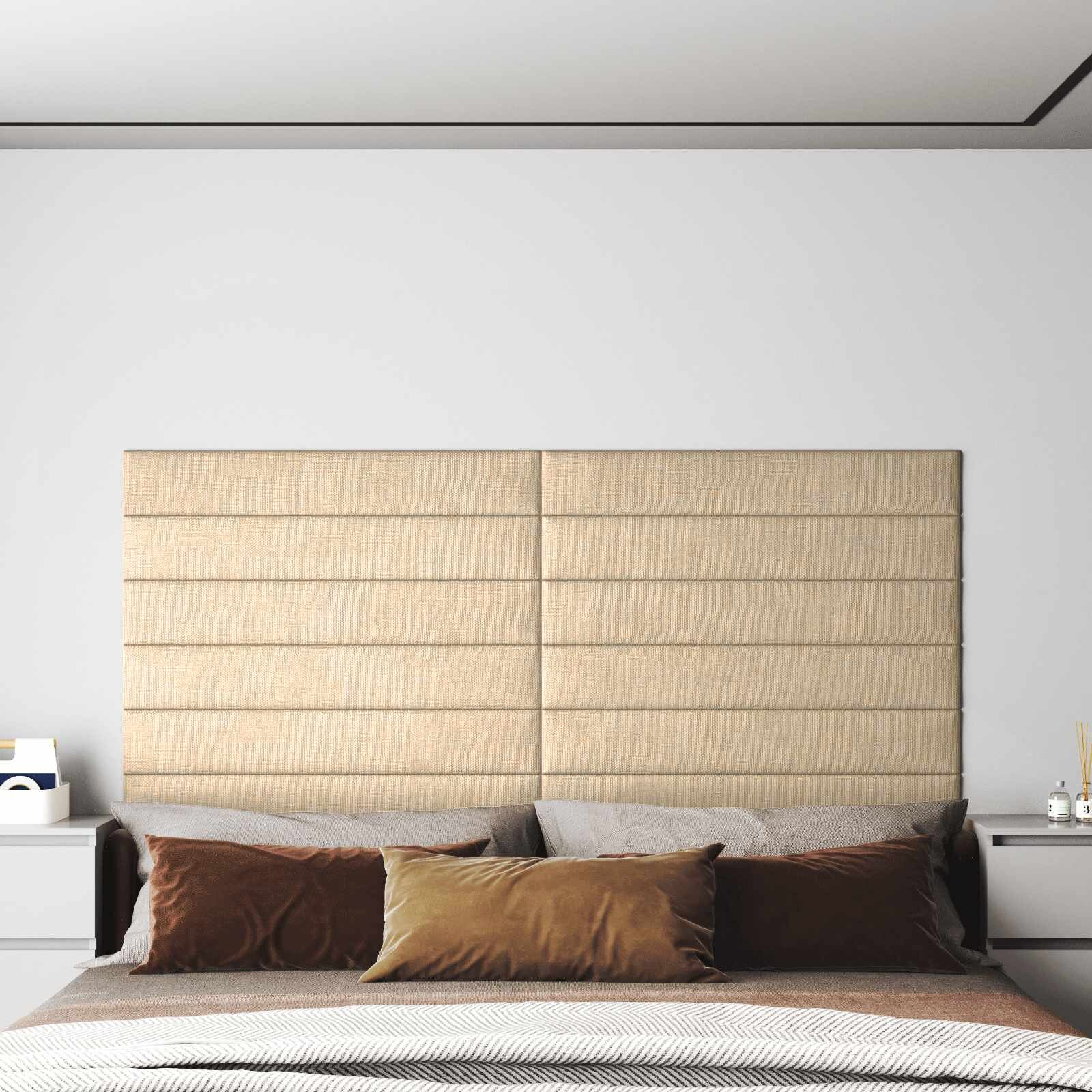 vidaXL Стенно табло за легло 12 бр. 90 x 15 cm Крем текстил