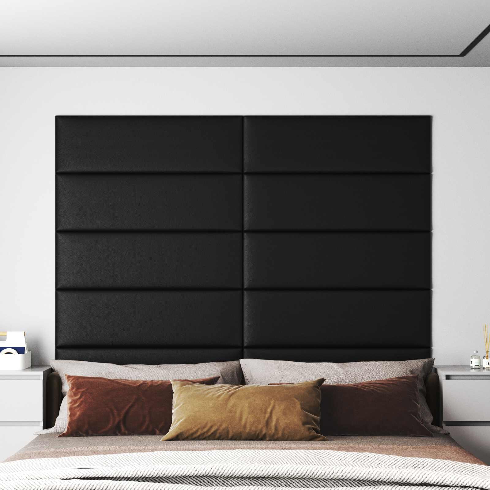 vidaXL Стенно табло за легло 12 бр. 90 x 30 cm Черен текстил