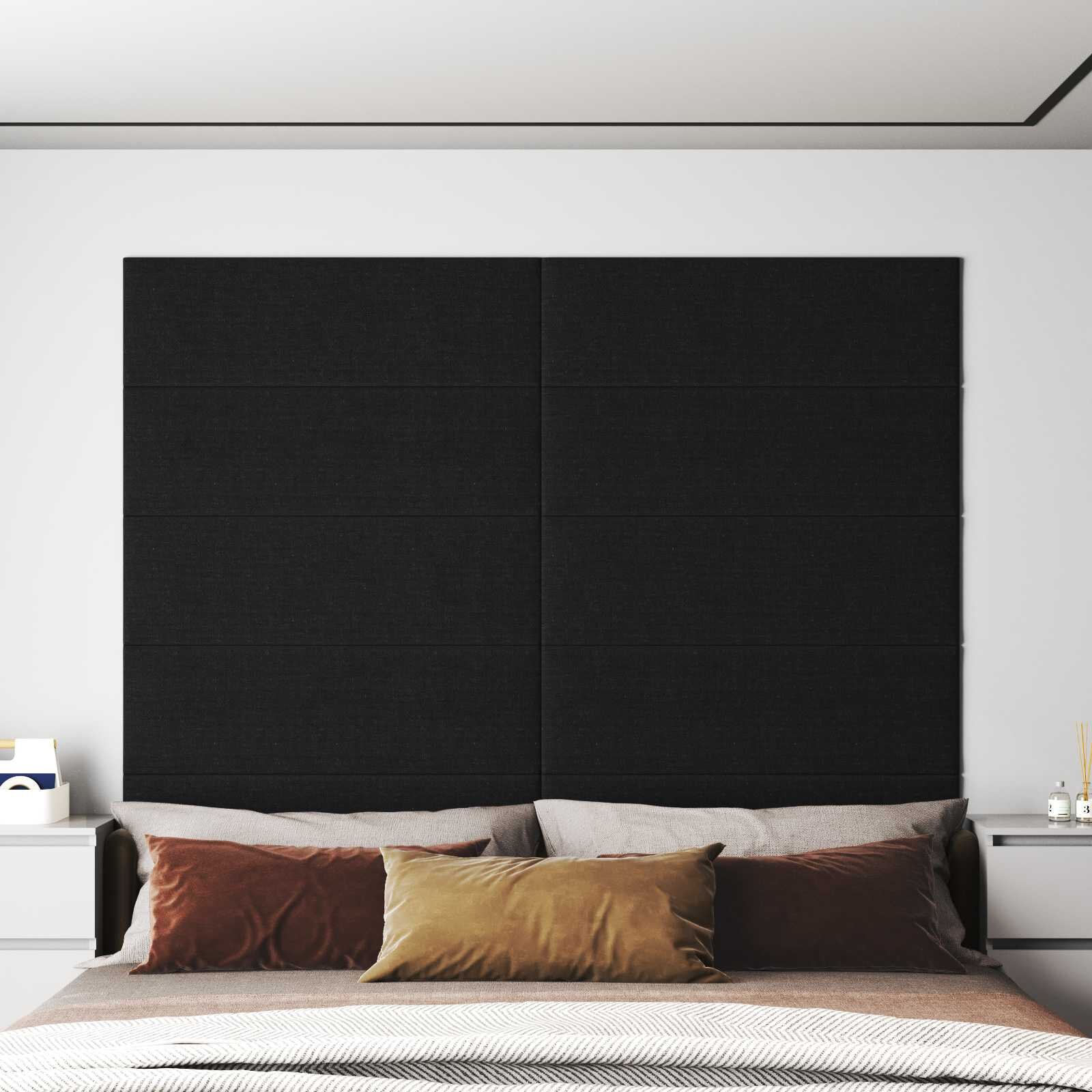 vidaXL Стенно табло за легло 12 бр. 90 x 30 cm Черно текстил