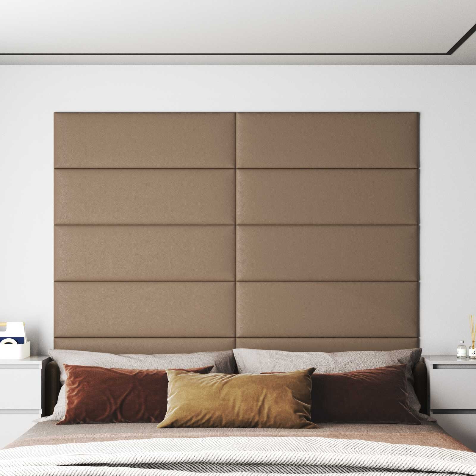 vidaXL Стенно табло за легло 12 бр. 90 x 30 cm Капучино текстил