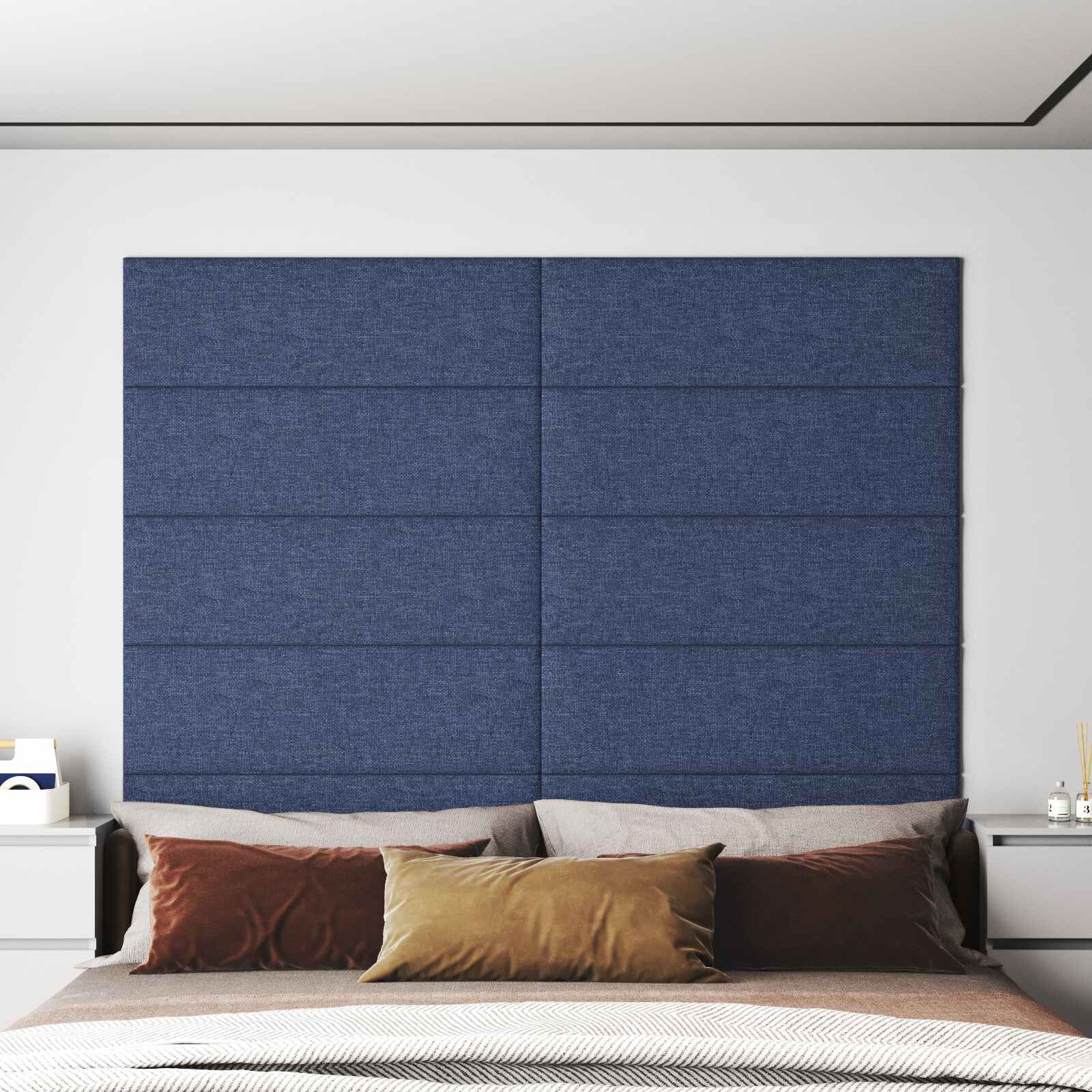 vidaXL Стенно табло за легло 12 бр. 90 x 30 cm Синьо текстил