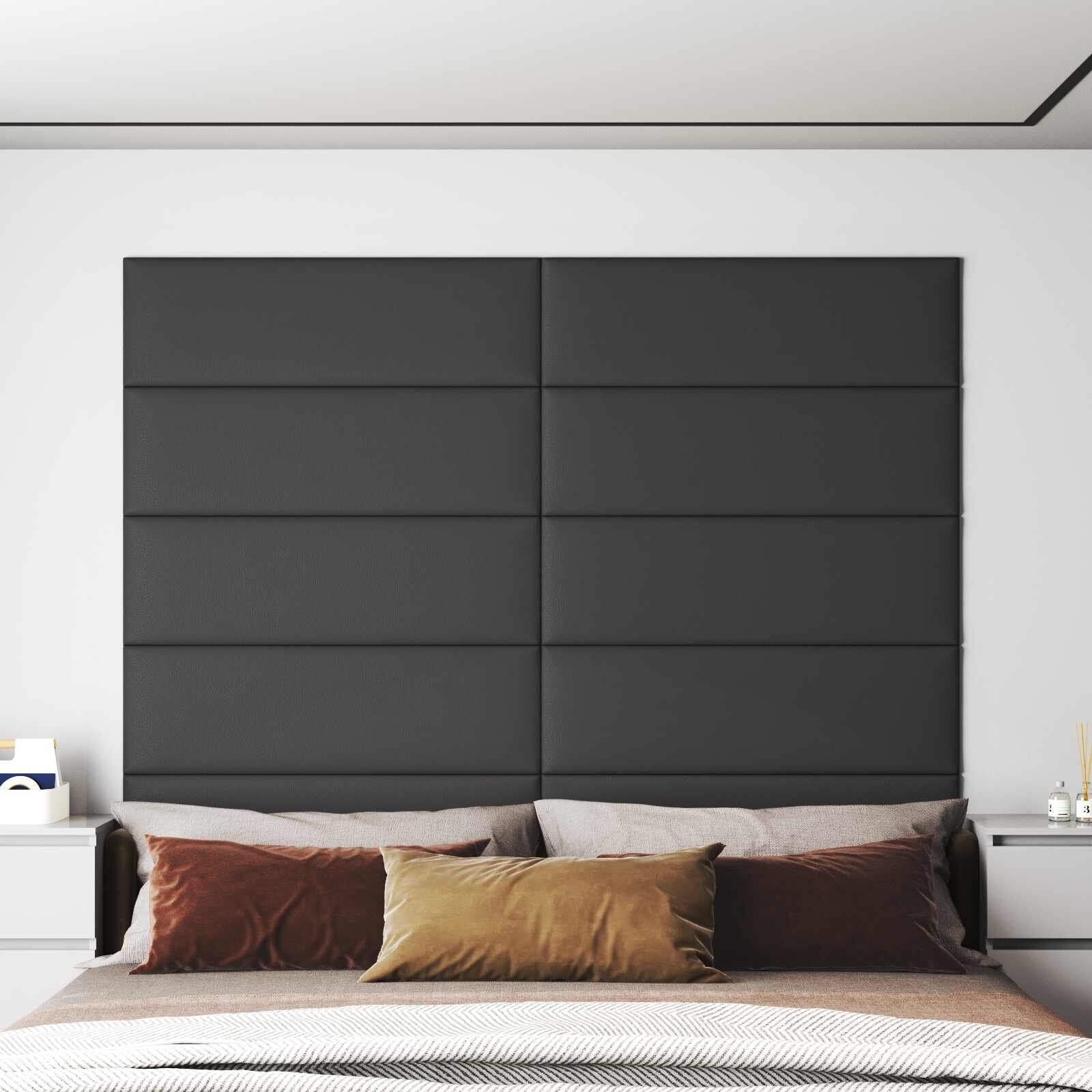 vidaXL Стенно табло за легло 12 бр. 90 x 30 cm Сив текстил