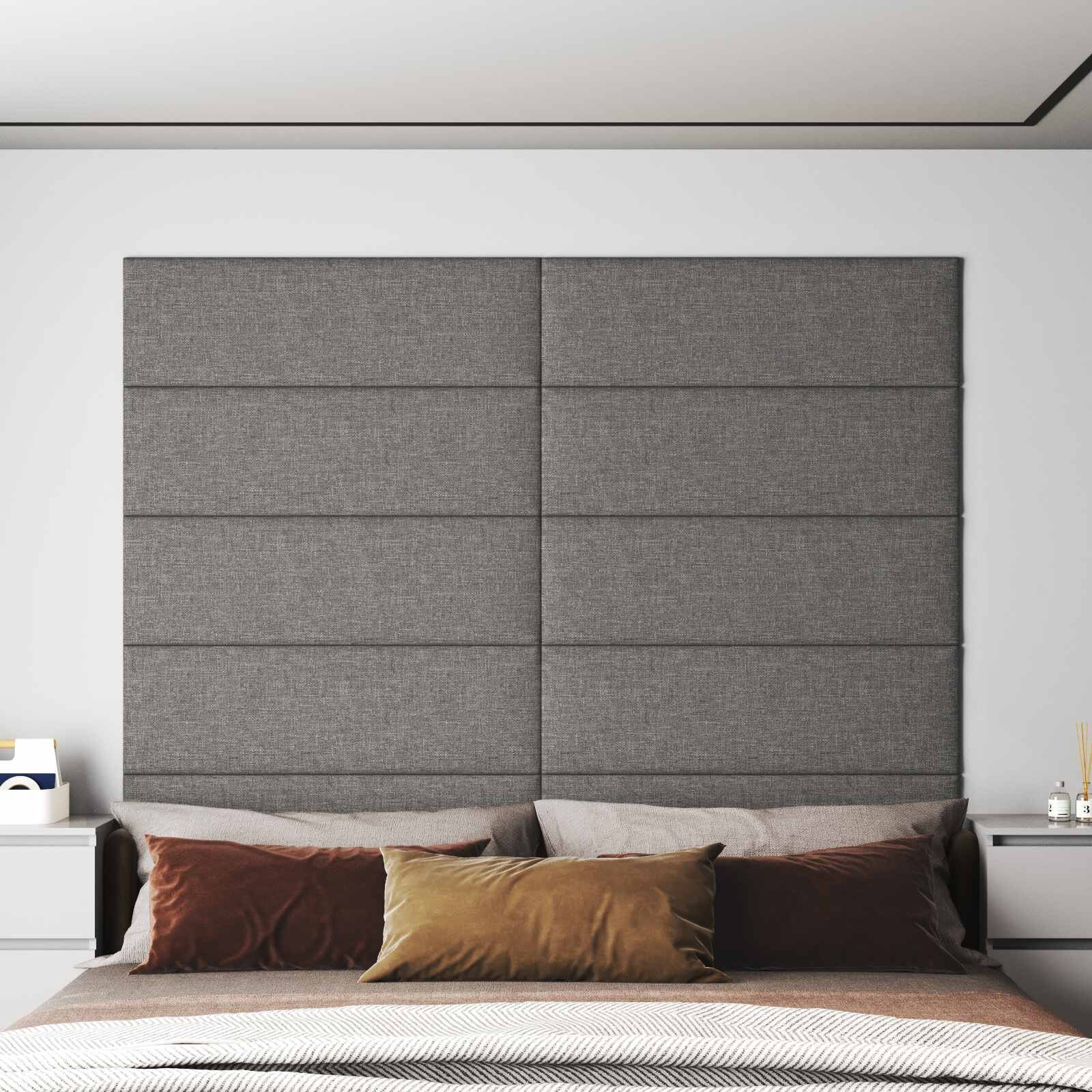 vidaXL Стенно табло за легло 12 бр. 90 x 30 cm Светлосиво текстил