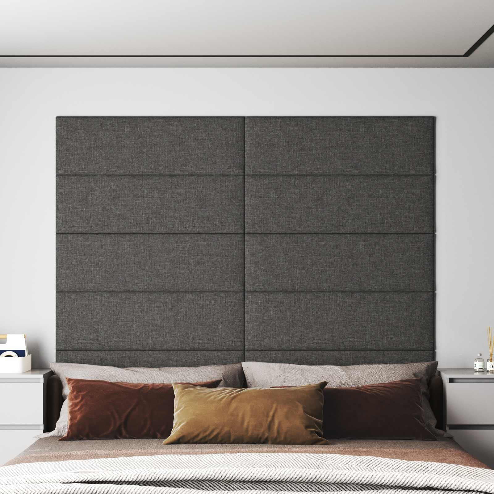 vidaXL Стенно табло за легло 12 бр. 90 x 30 cm Тъмен сив текстил