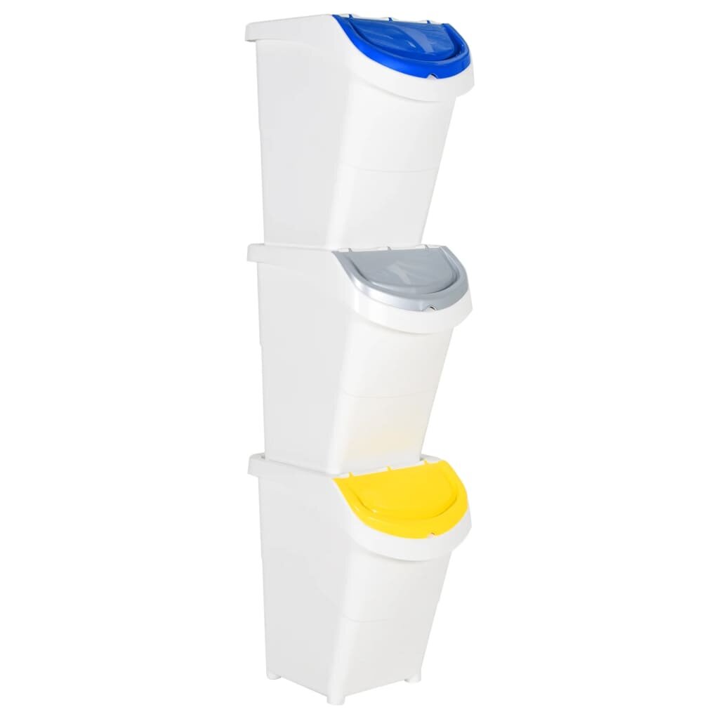 vidaXL Стифиращи кошчета за отпадъци с капаци 3 бр бяло PP 120 л