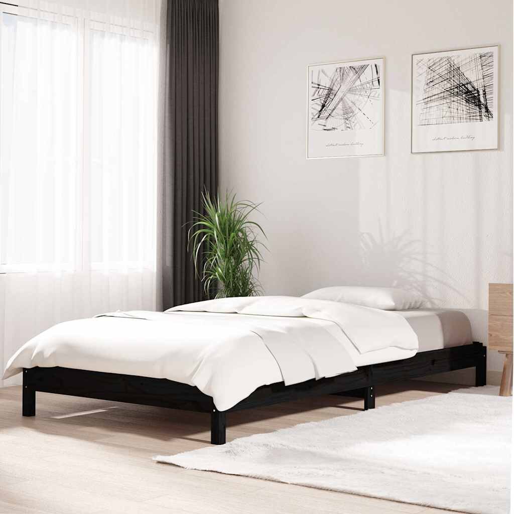 vidaXL Стифиращо легло черно борово дърво масив 75x190 см