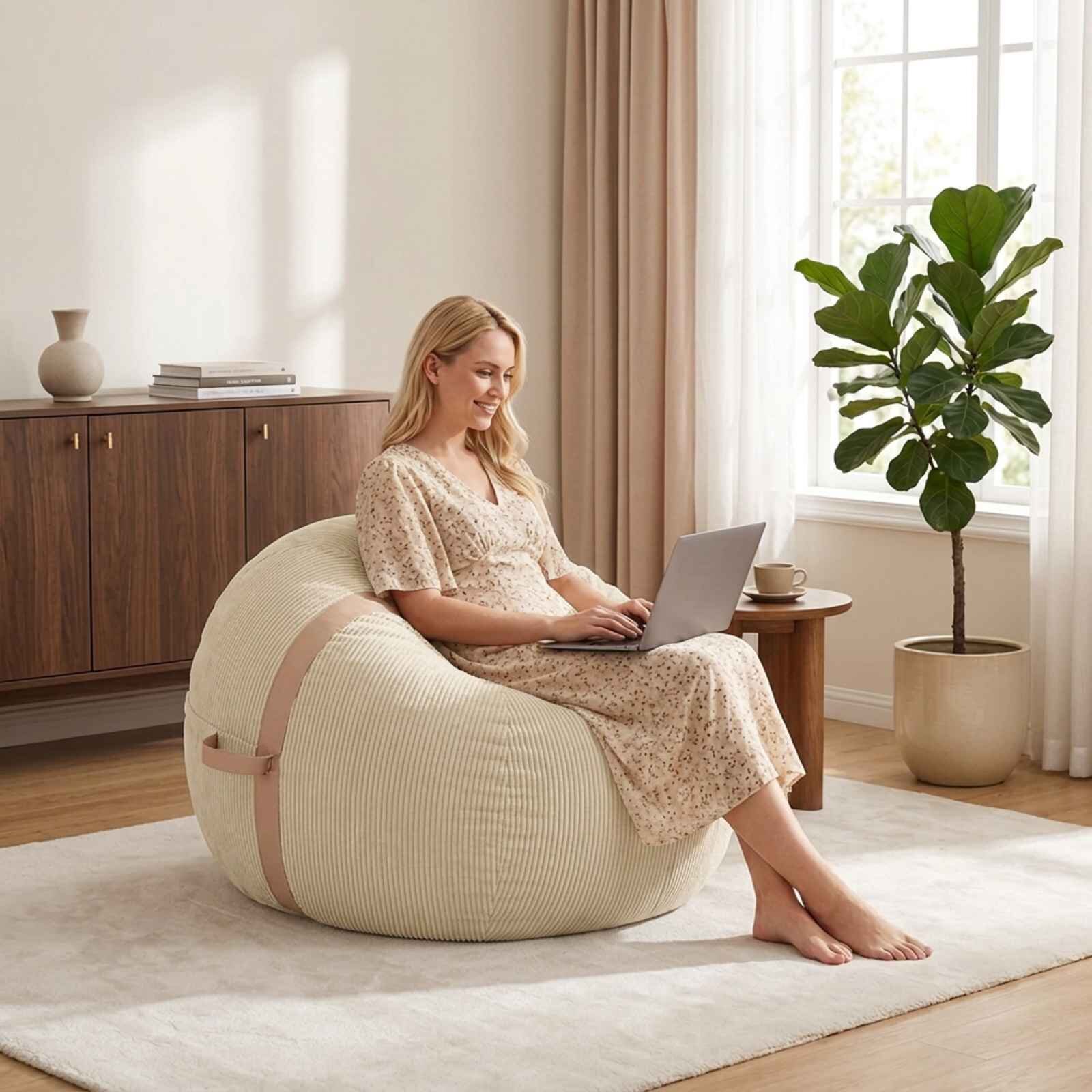 vidaXL Стол тип боб Сивозелен 95 x 93 x 71 cm кордурой
