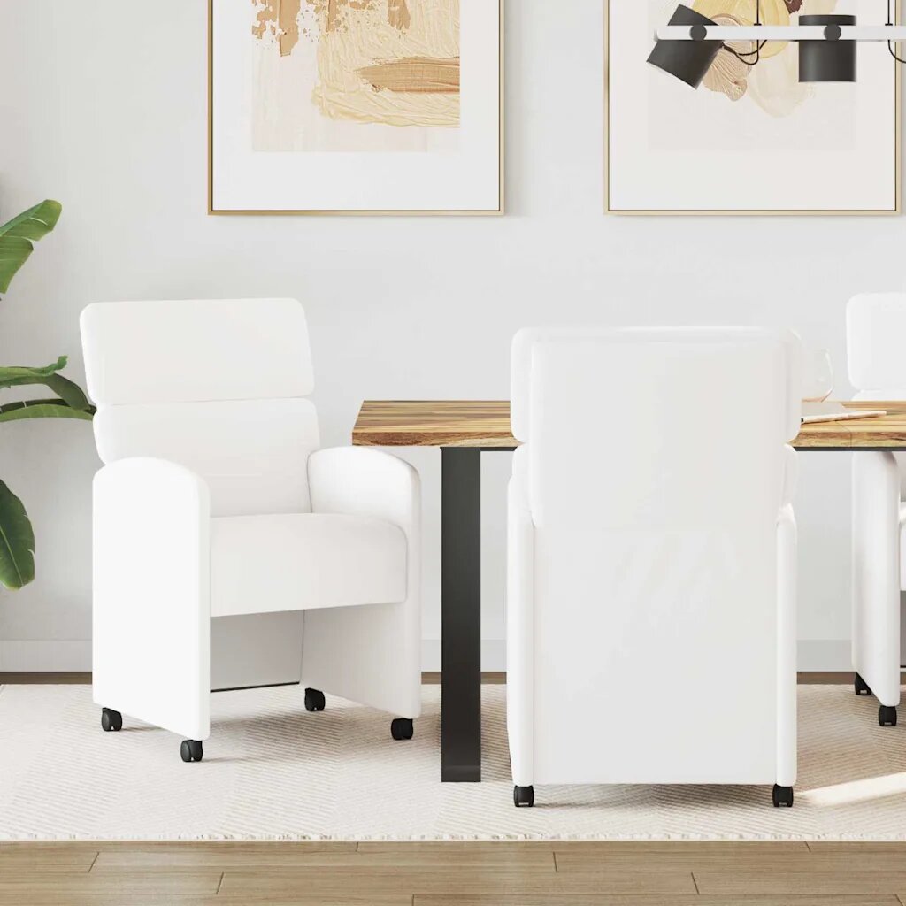 vidaXL Столове с Колела 2 бр. Изкуствена Бяло 58 x 65 x 98 см