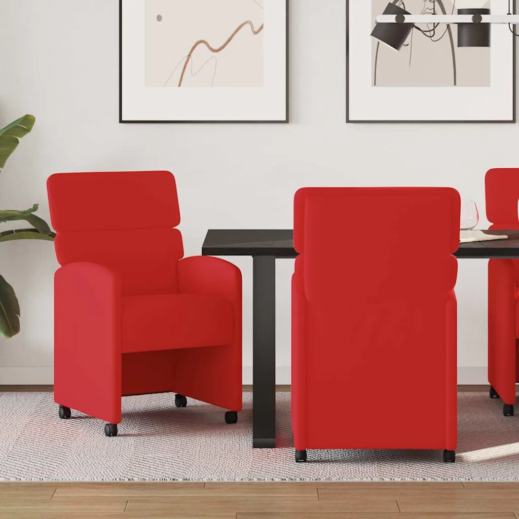 vidaXL Столове с Колела 2 бр. Изкуствена Червено 58 x 65 x 98 см