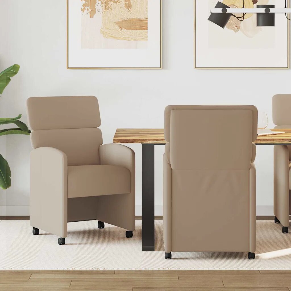 vidaXL Столове с Колела 2 бр. Изкуствена Капучино 58 x 65 x 98 см