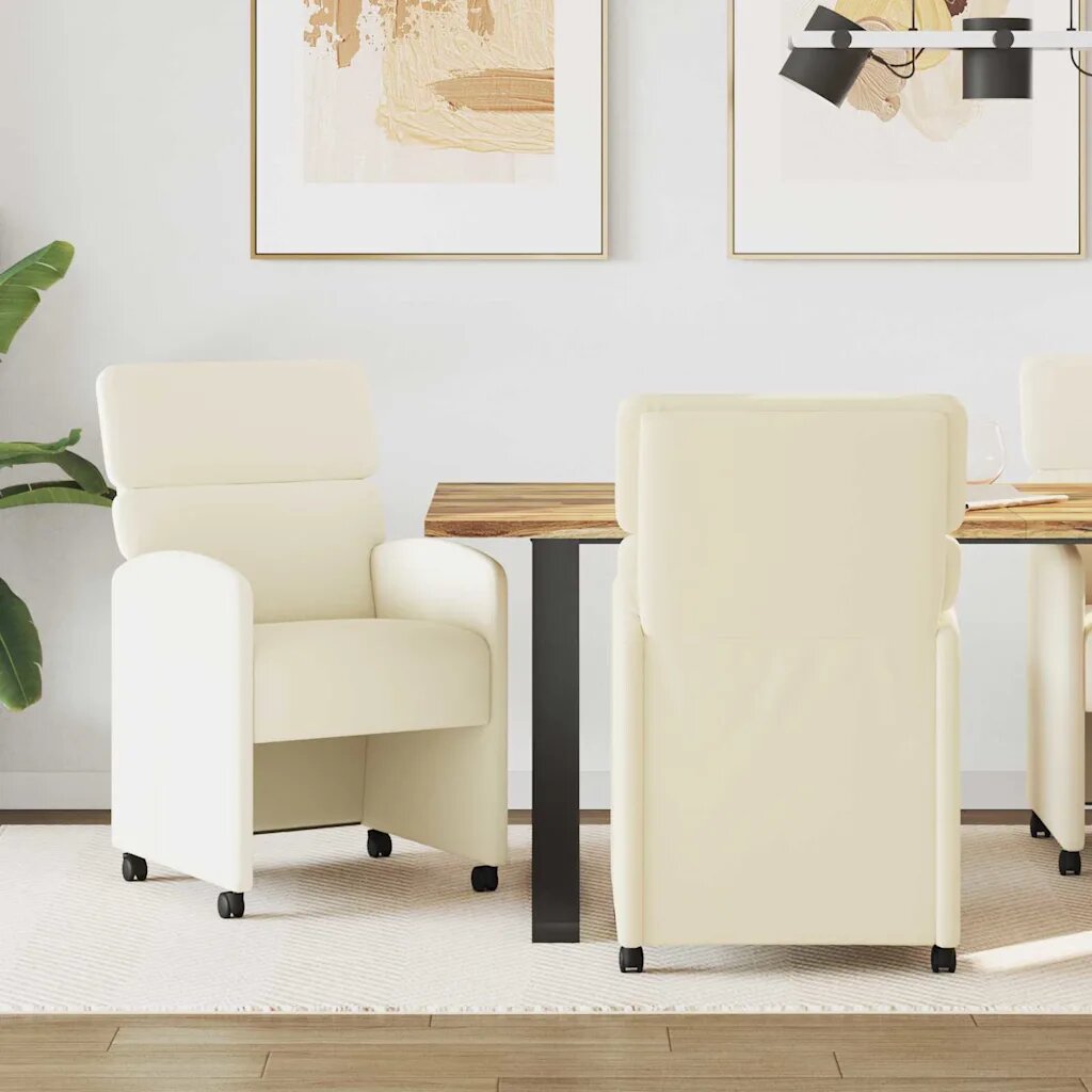 vidaXL Столове с Колела 2 бр. Изкуствена Крем 58 x 65 x 98 см